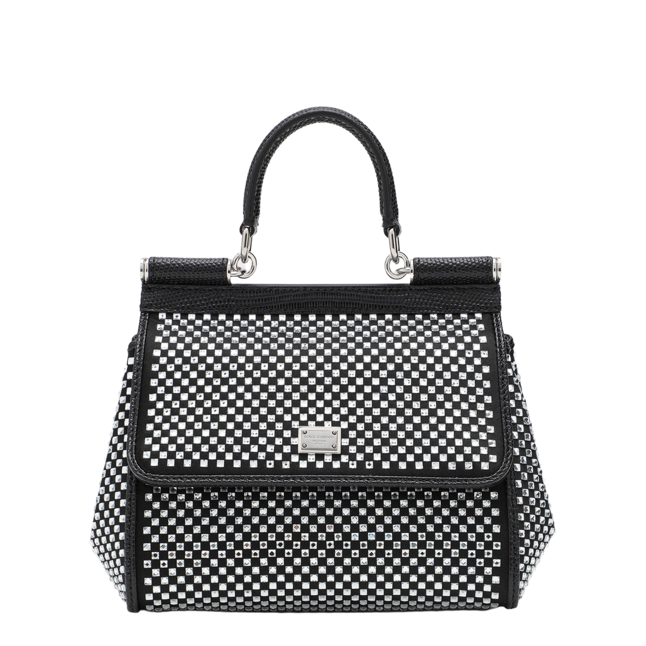 Black Sicily Medium Handbag with Crystals