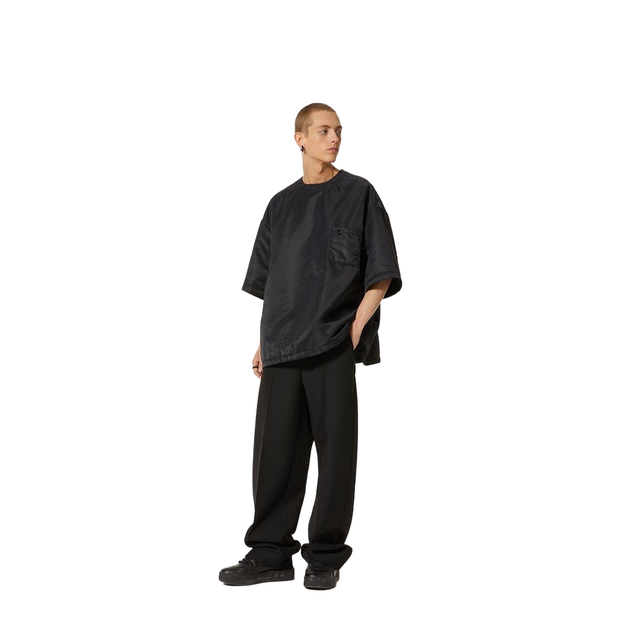 Black Nylon Oversize Shirt