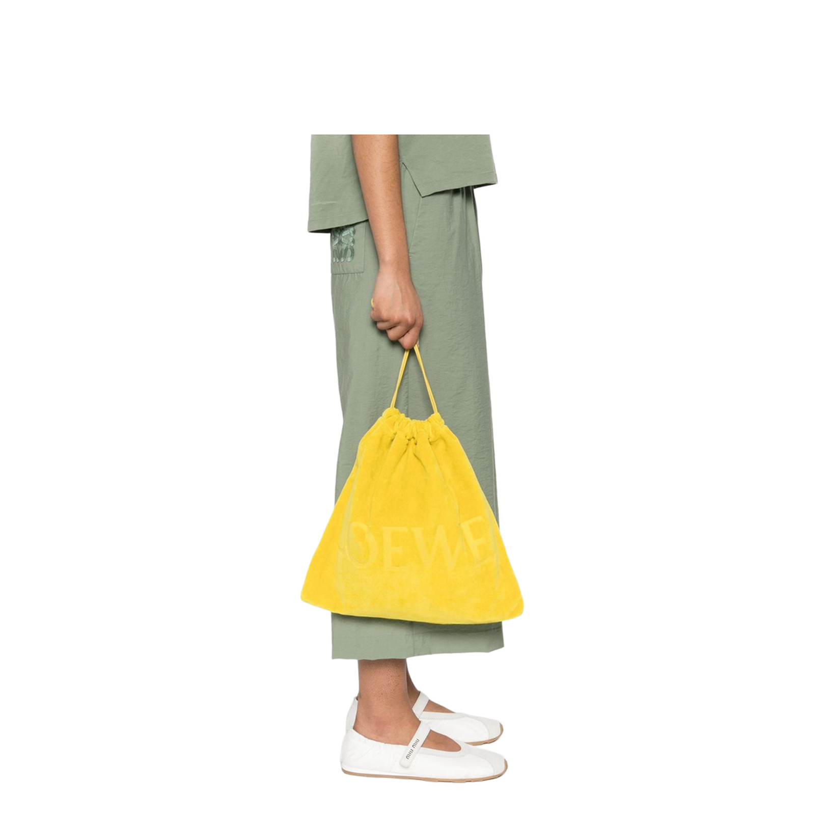 Medium Drawstring Pouch in Terrycloth Yellow