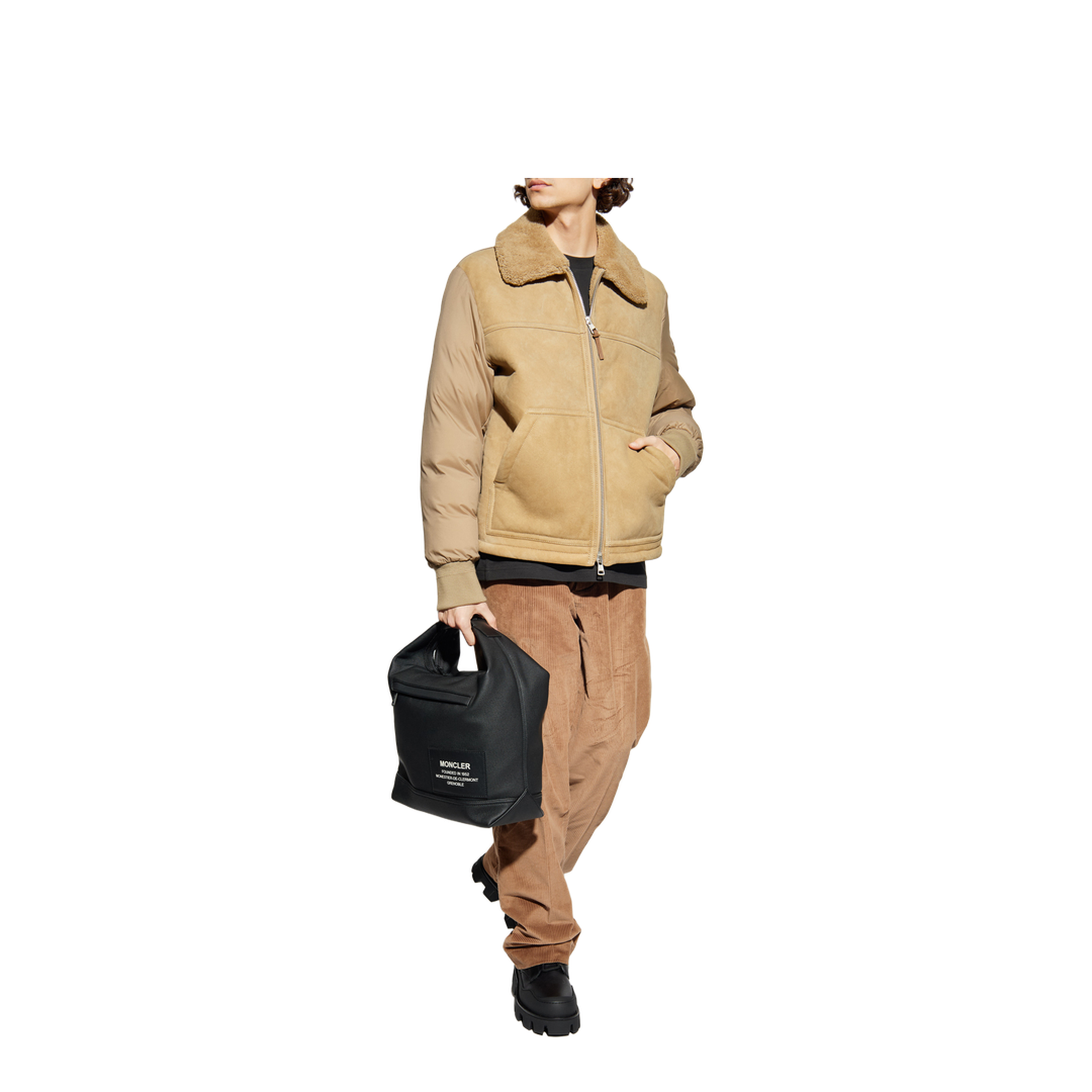 Beige Tonnay Suede & Shearling Short Down Jacket