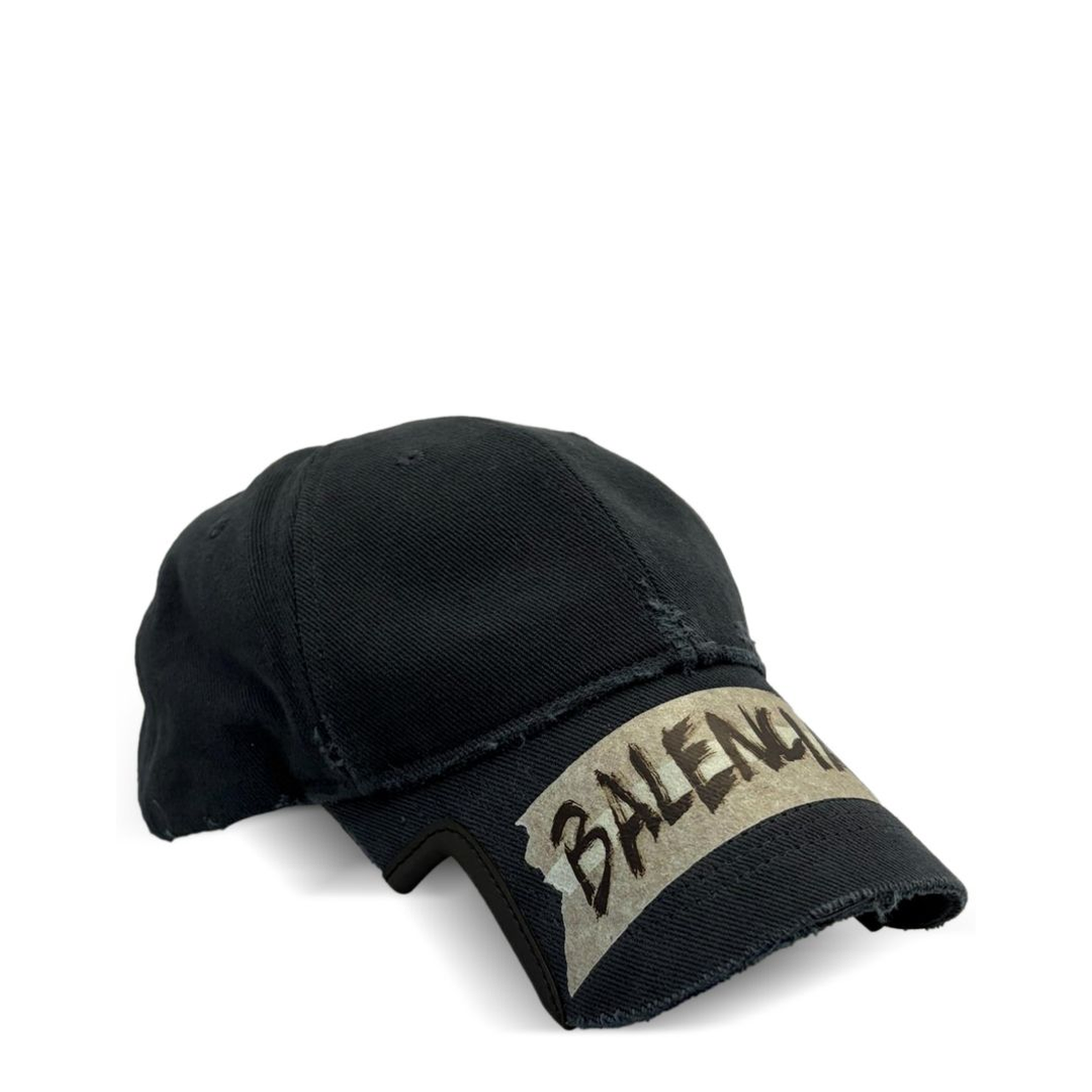 Black Washed-Effect Masking Tape Cap