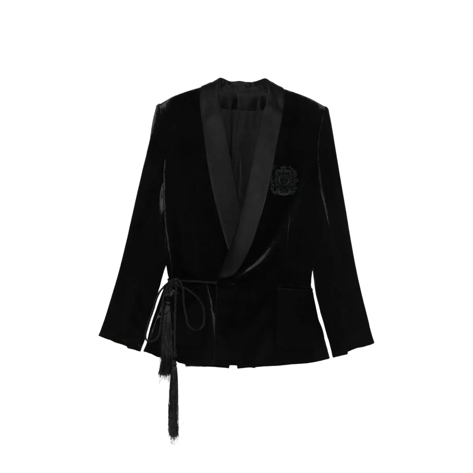 Velvet & Satin Side Belted Jacket With Tassel Clothing