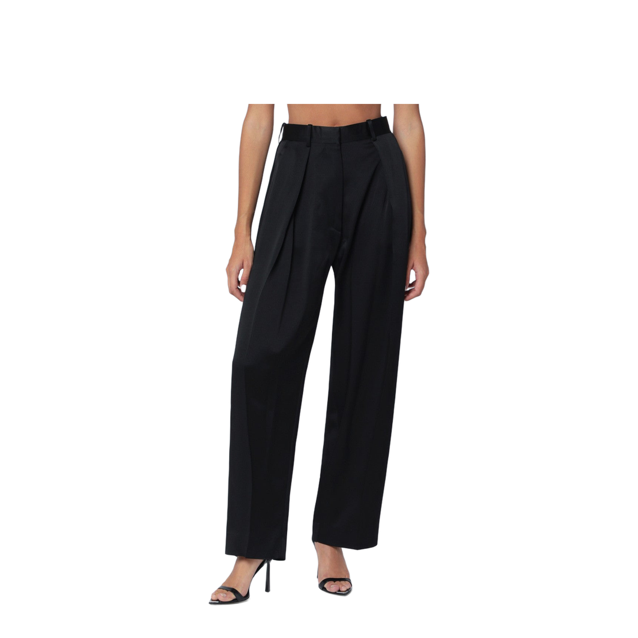 Black Pleated Trousers in Crêpe Satin