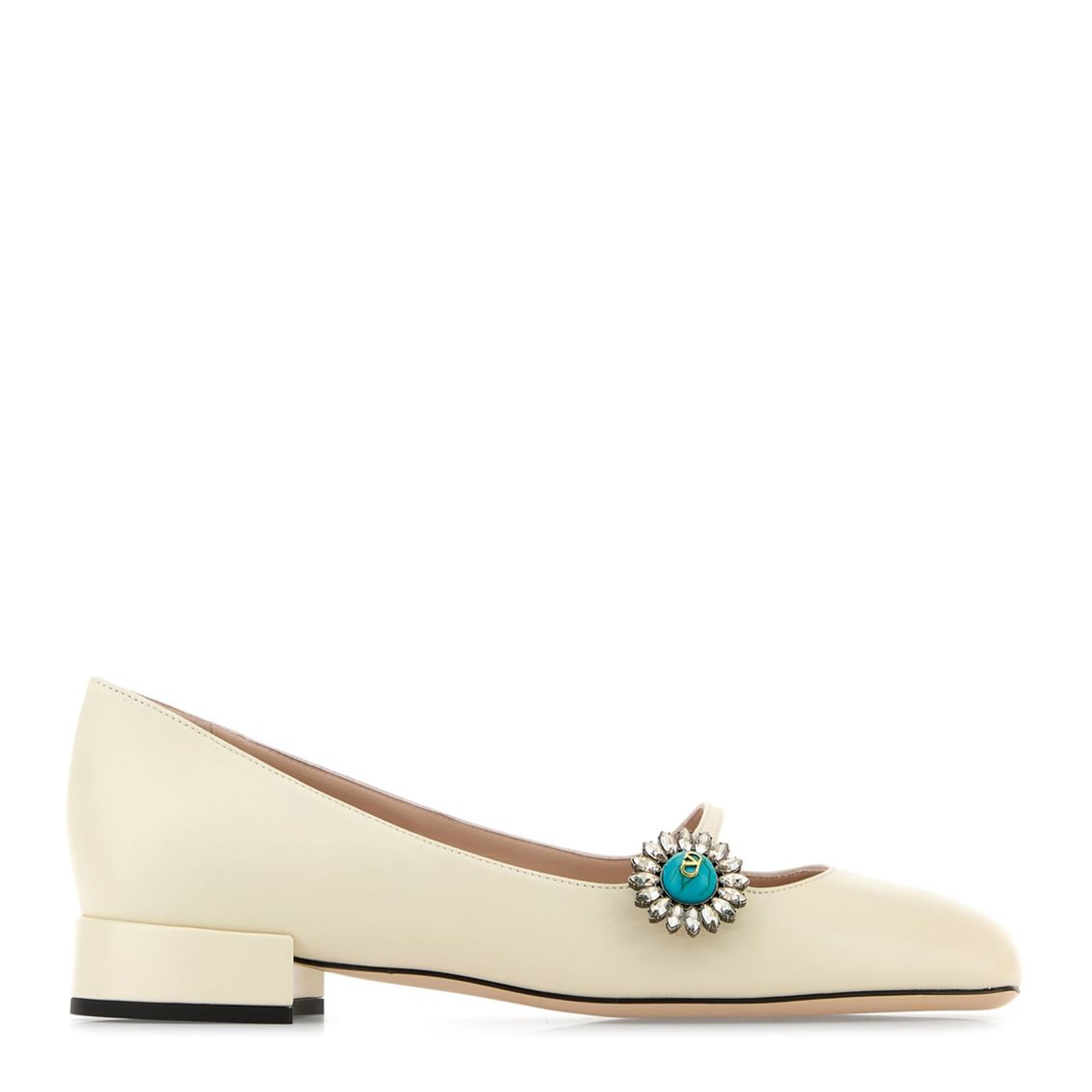 Light Beige Side Touch-Strap Fastening Square Toe Ballet Flats