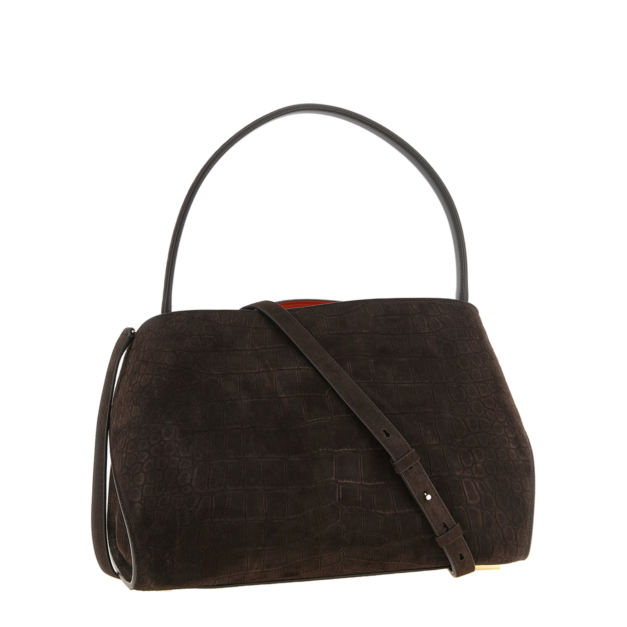 Hug Medium Crocodile-Print Suede Shoulder Bag - Testa di Moro