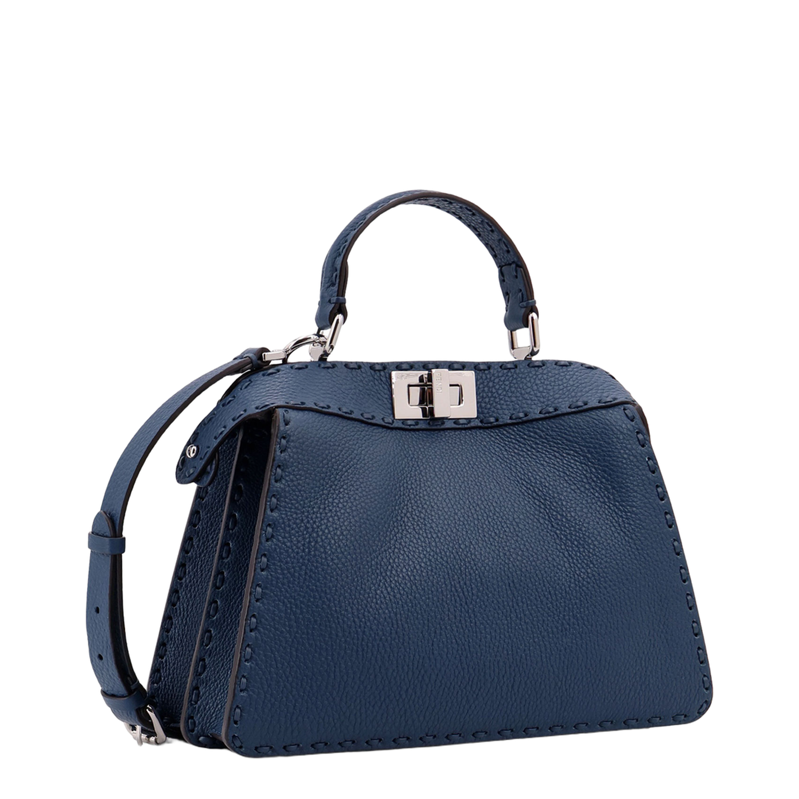 Peekaboo ISeeU Small Leather Top Handle Bags - Navy Blue