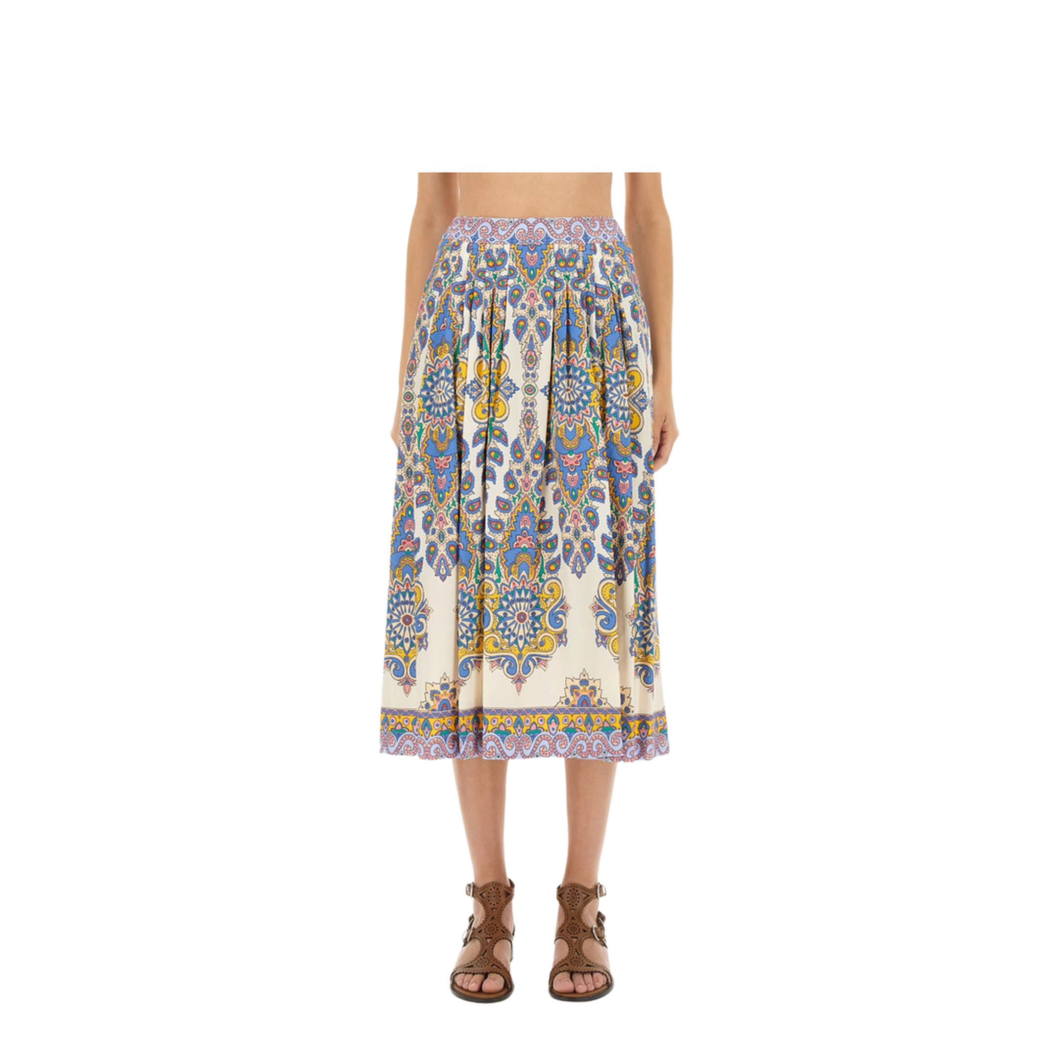 Paisley Print Midi Skirt - Light Beige