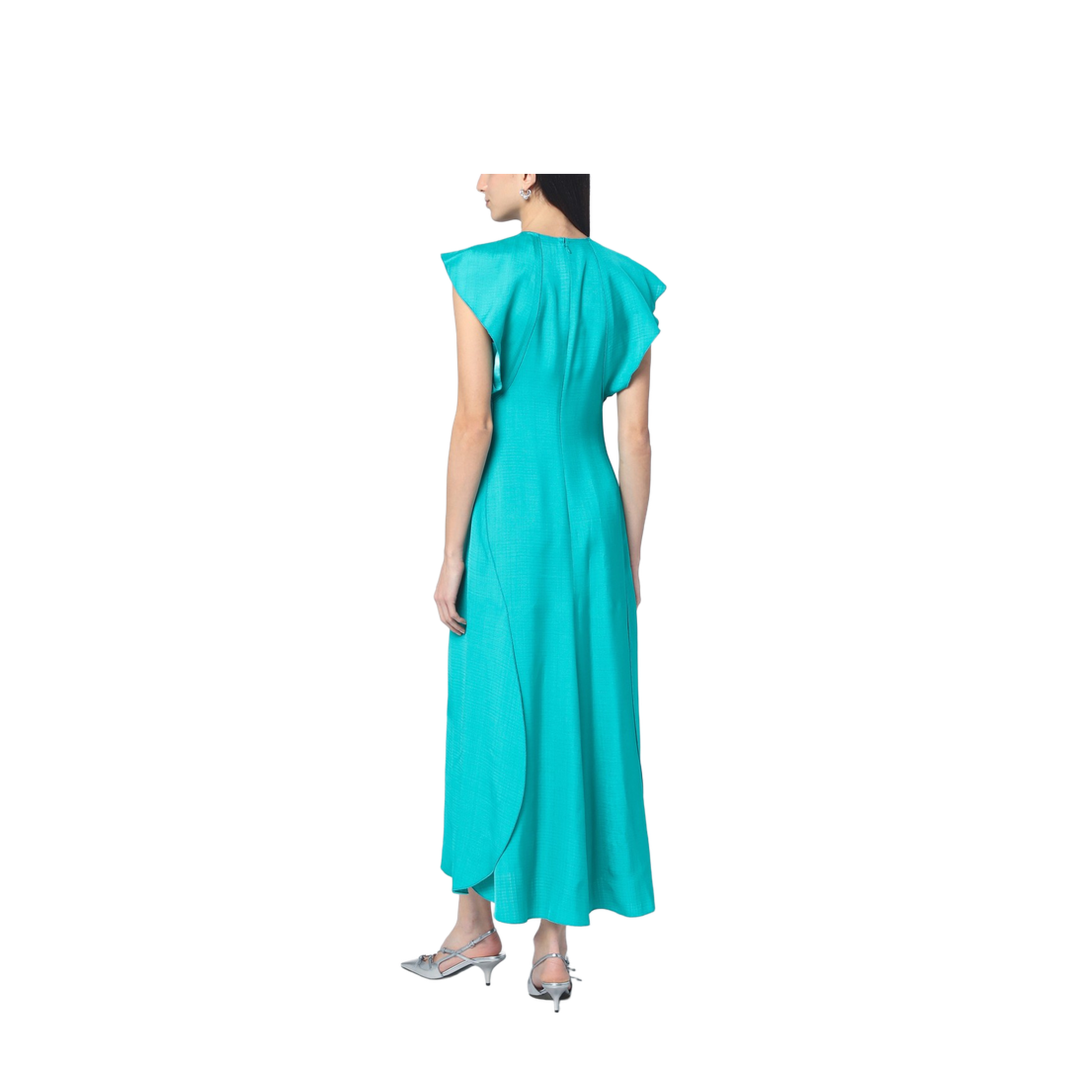 MAYFEYR - Victoria Beckham - Peacock Colour Midi Dress With Hooded Sleeves - 1125WDR006143BVIPE