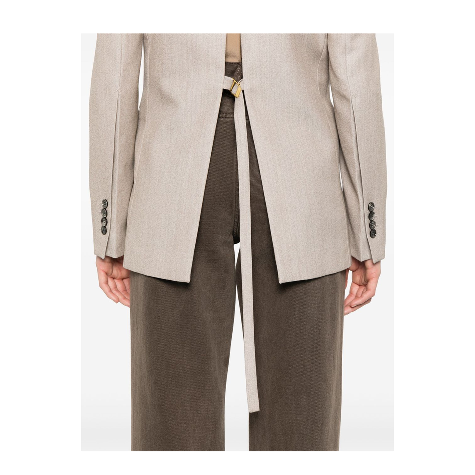 Beige Wool Back Slit Double Breasted Jacket