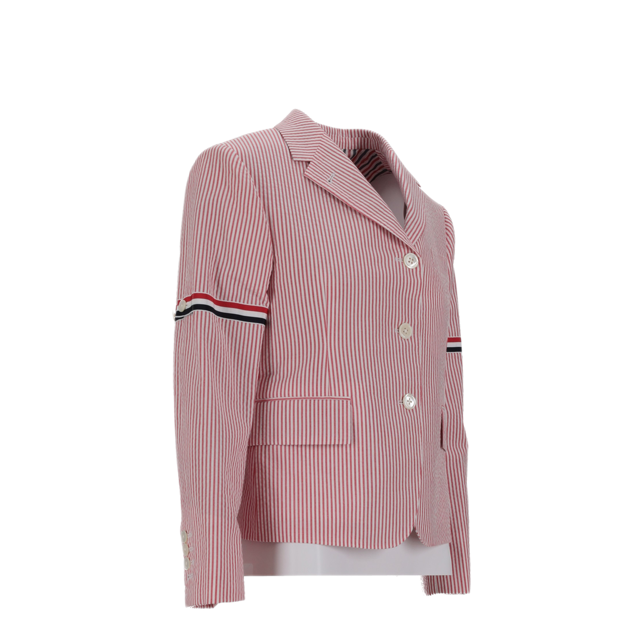MAYFEYR - Thom Browne - High Break Sb Sportcoat With Rwb Gg Armbands In Seersucker - FBC928O00572600