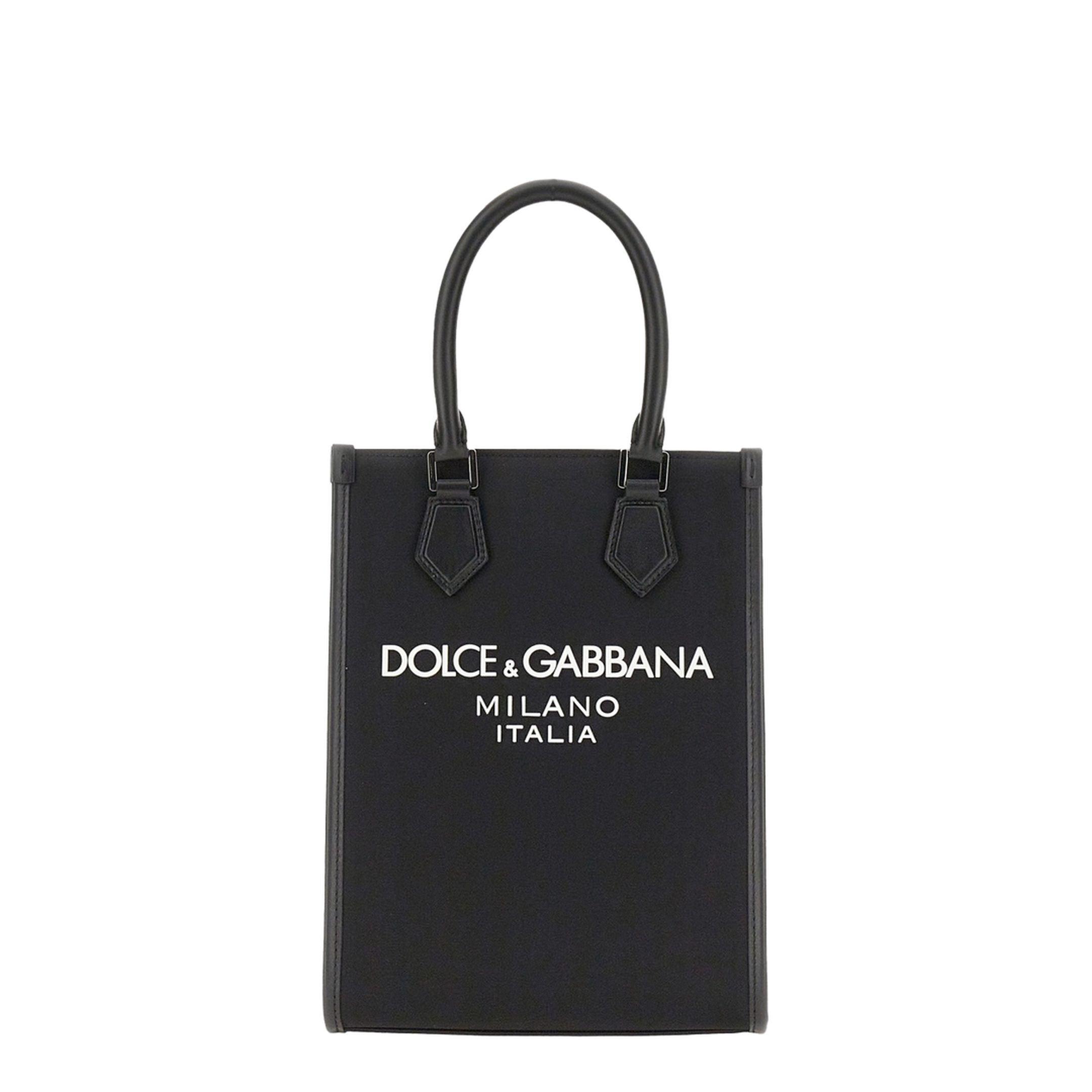 Small Nylon Bag with Rubberized Logo in Black