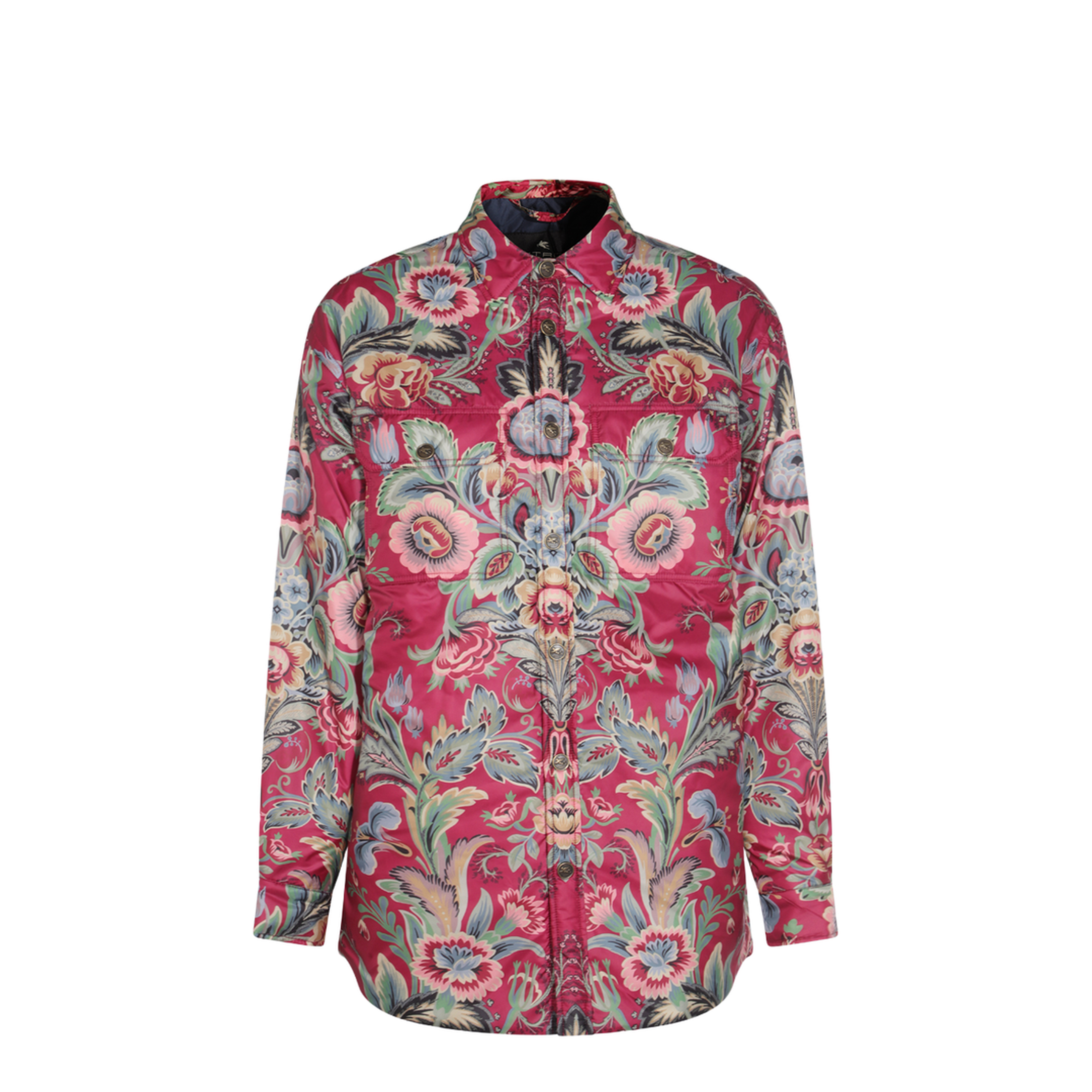 Floral Print Shirt Coat Red