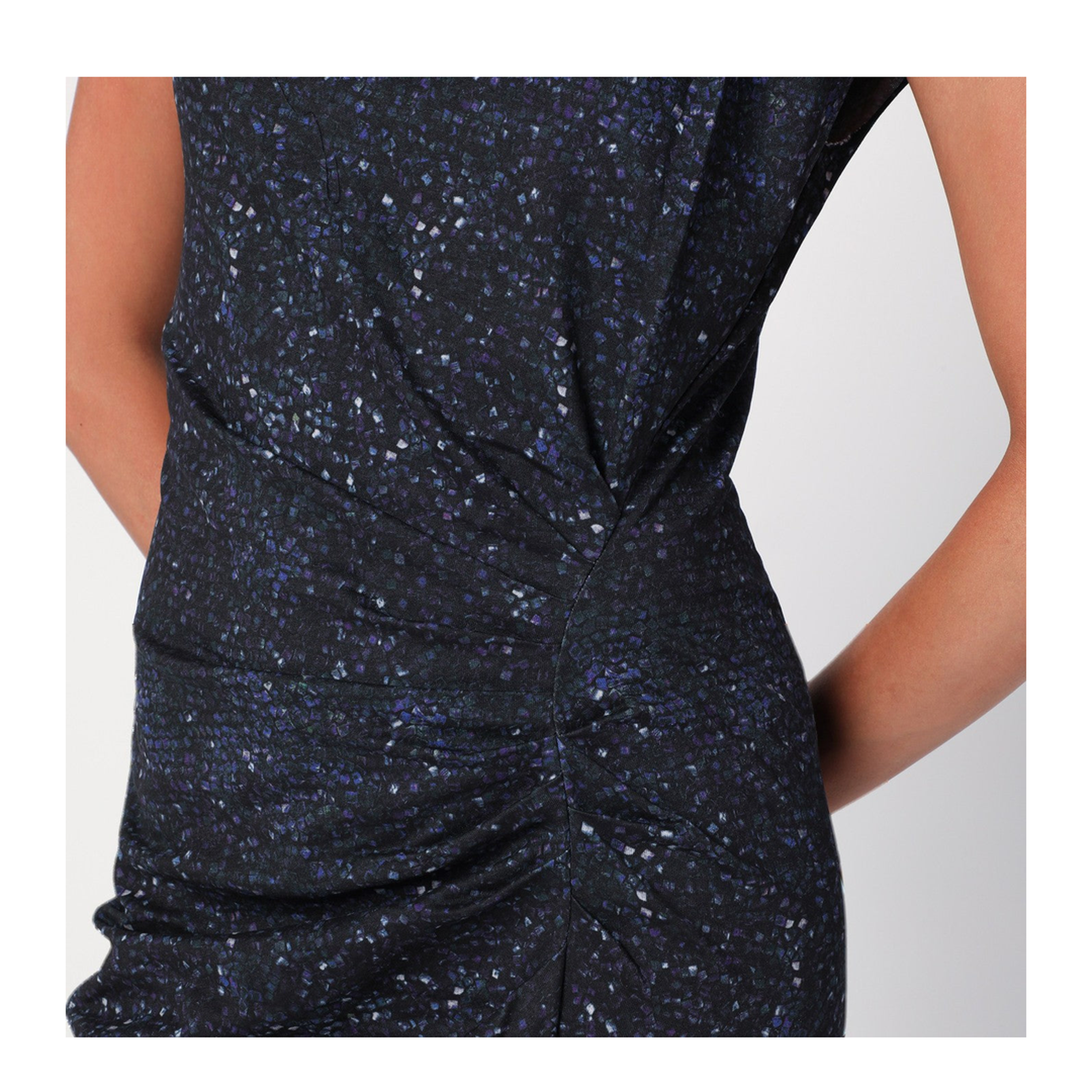 Mid-length dress with midnight blue print