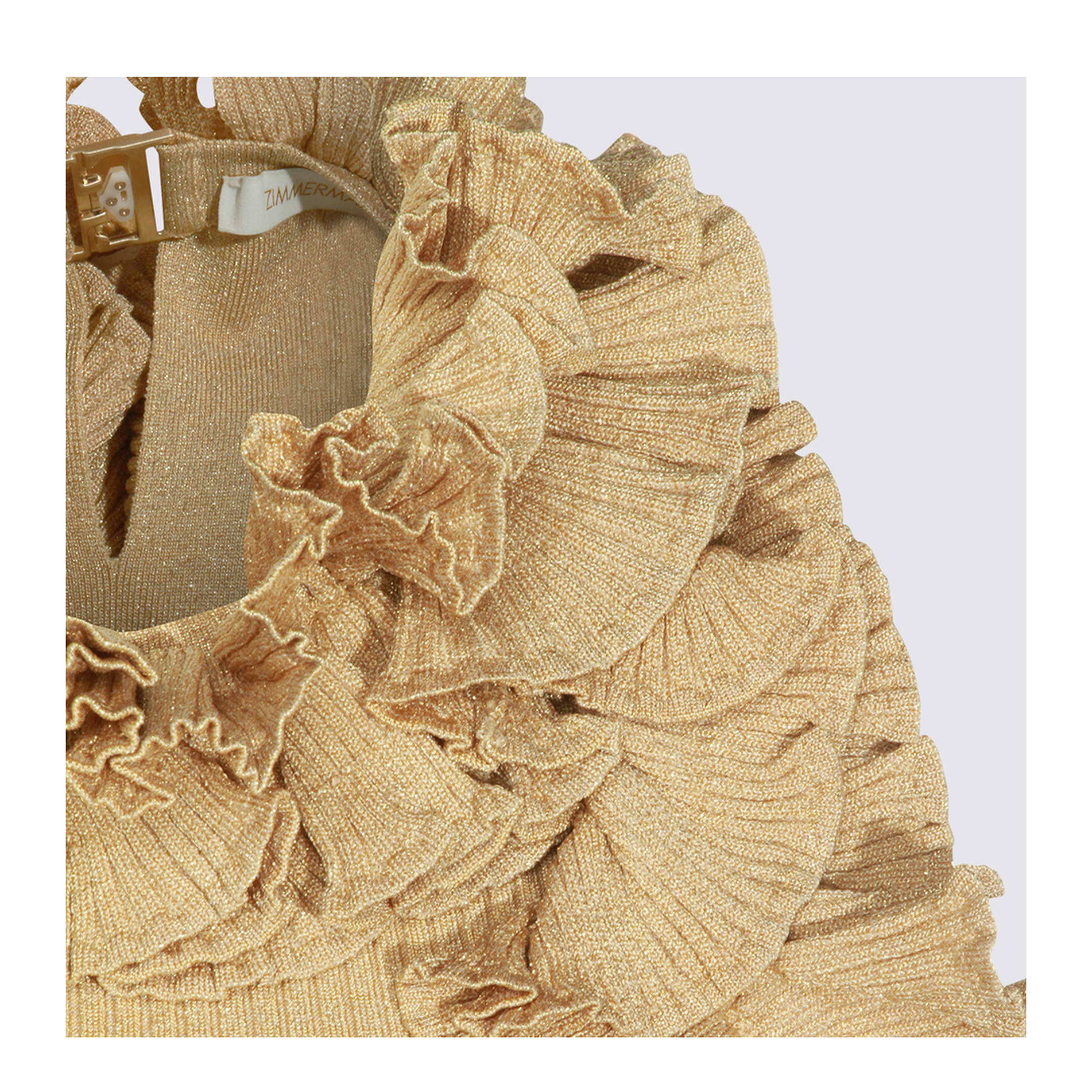 Luna Metallic Ruffle Tank Top Beige