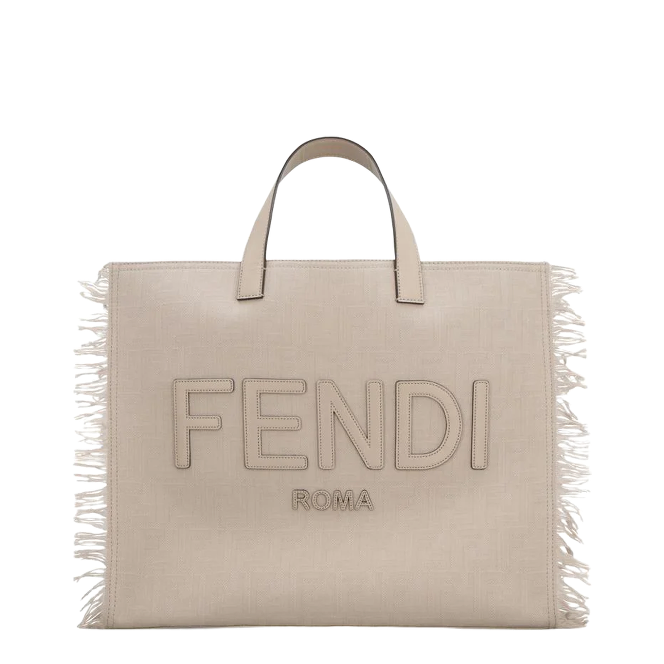 FF Jacquard Fringed
Beige Leather Bag