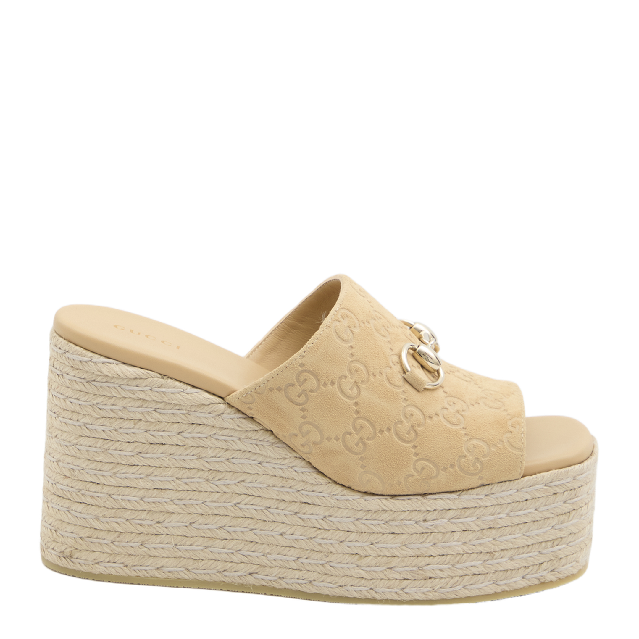 Platform Espadrille with Horsebit in Beige GG Suede