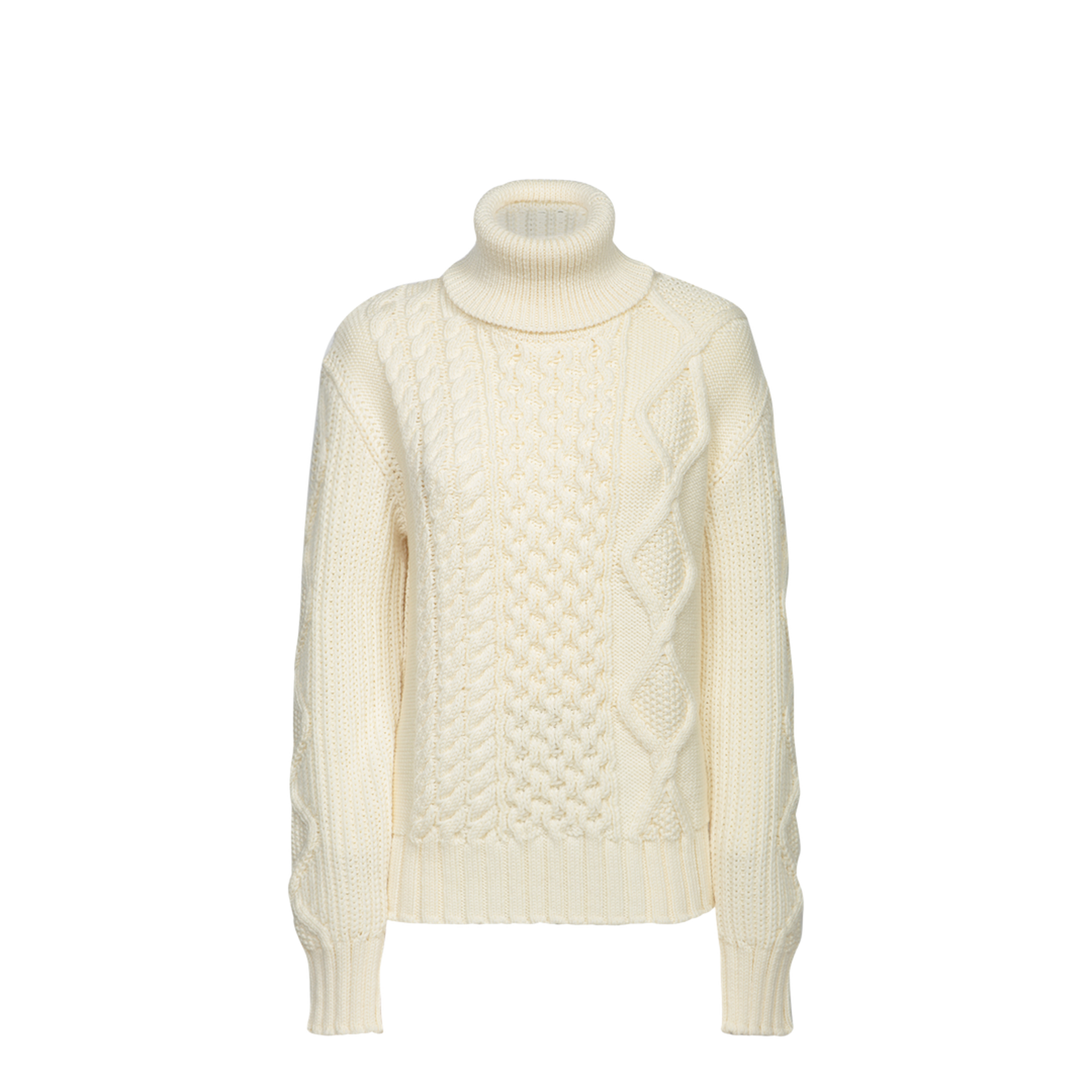 White Turtleneck Knitting Sweater in Virgin Wool