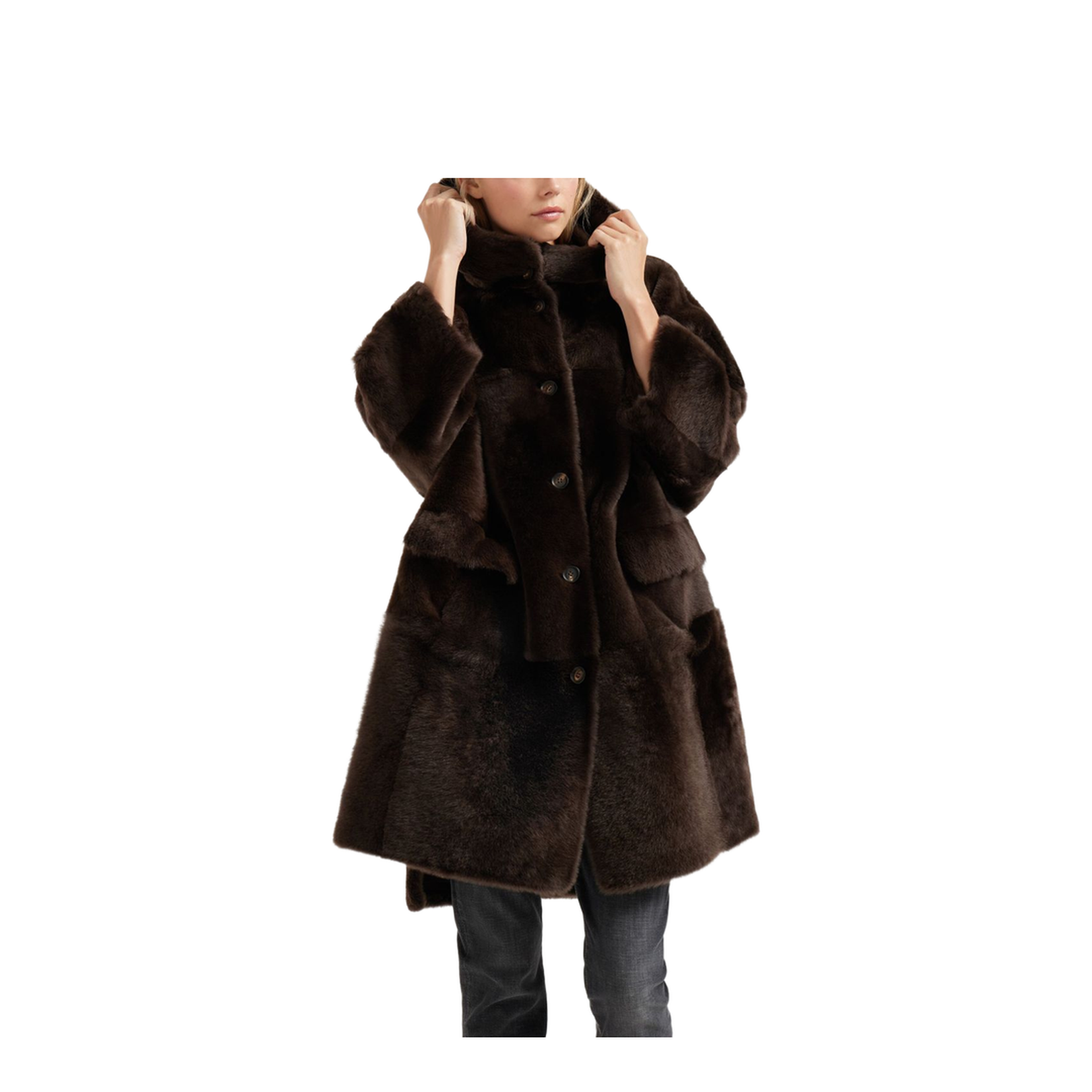 Shearling Reversible Coat in Rust Brown