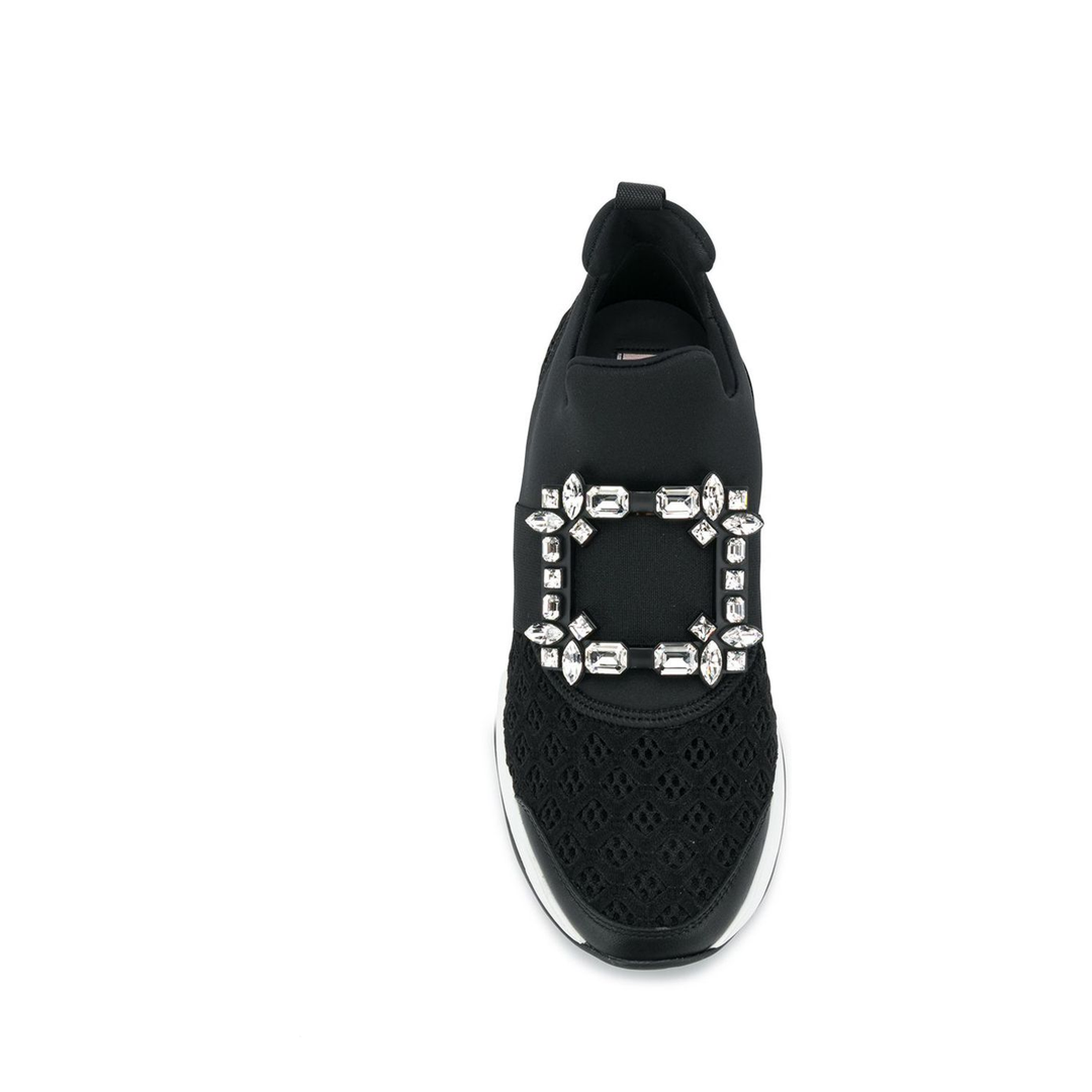 Black and White Leather Embellished Slip-On Sneakers