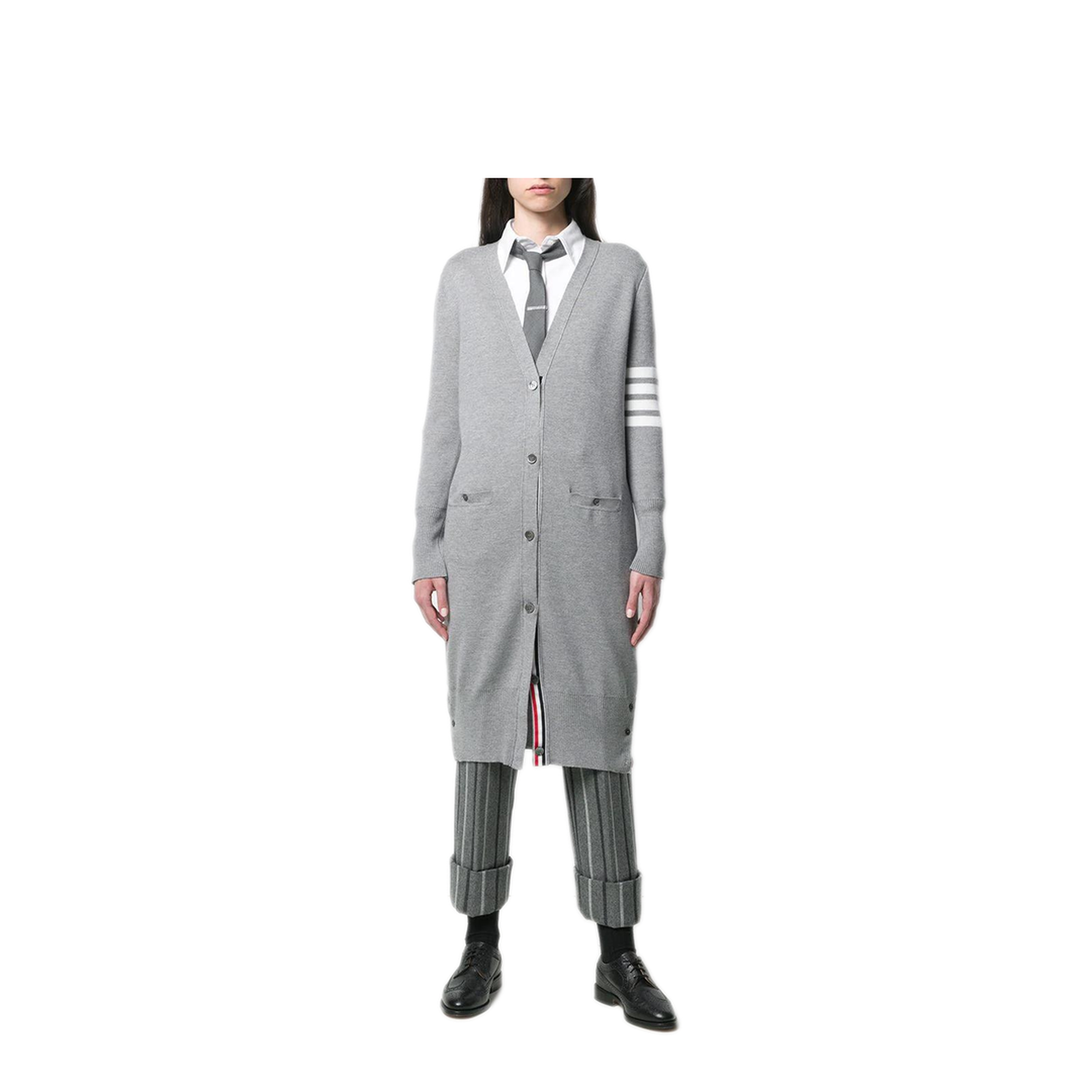 MAYFEYR - Thom Browne - Milano Stitch Long V Neck Cardigan In Fine Merino Wool - FKC289A00014055