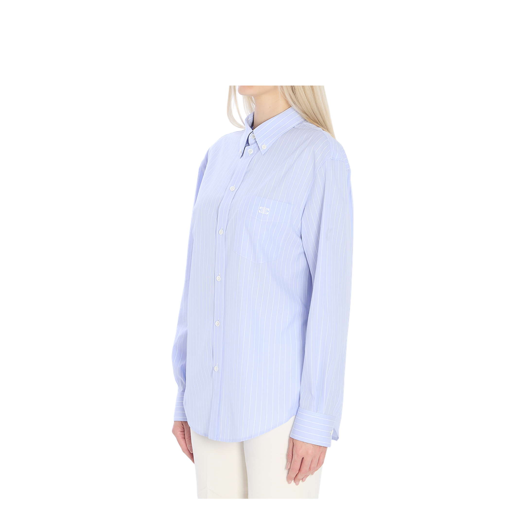 Light Blue Shirt with All-Over Stripe Motif and Embroidered