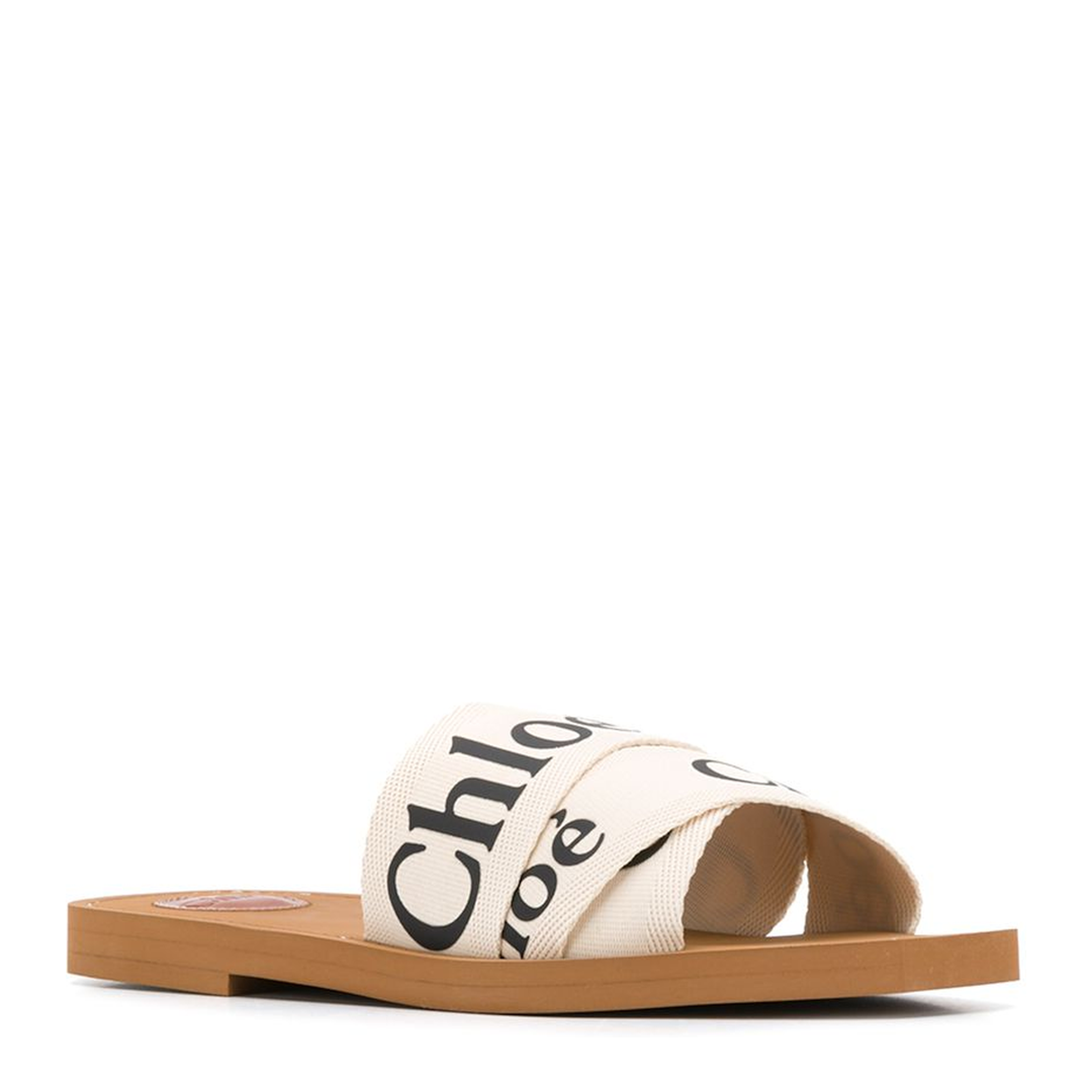White Linen All-Over Logo Print Low Stacked Heel