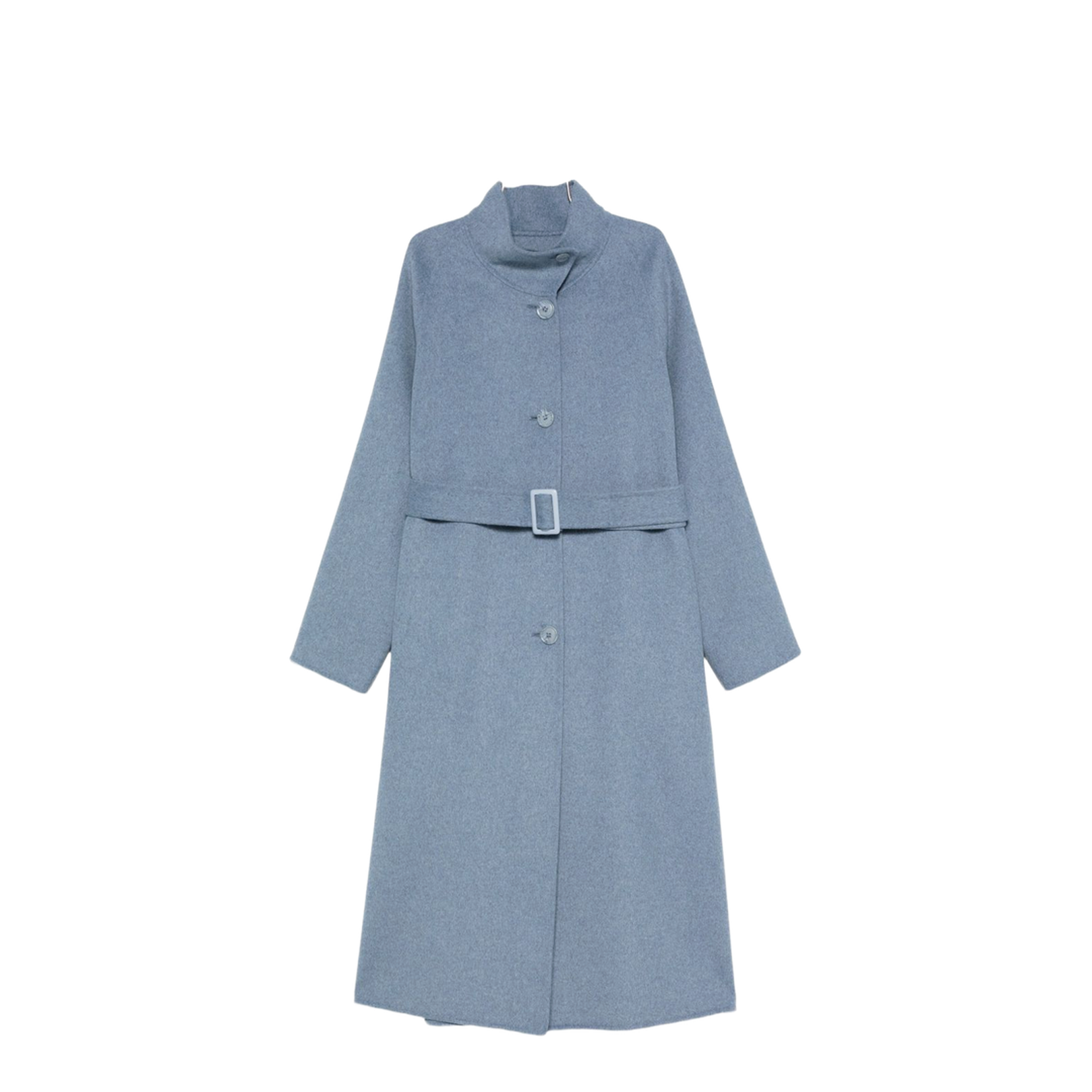 Mock-neck Wool-blend Coat with Matching Belt