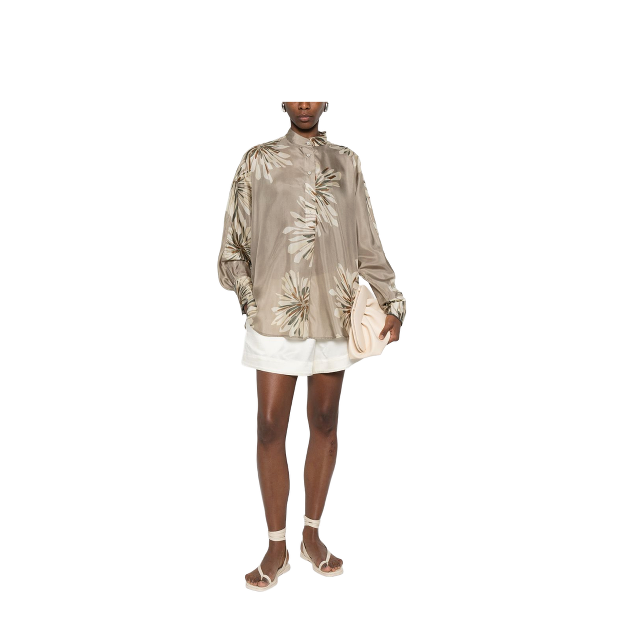 Women's Printed Silk Shirt Beige