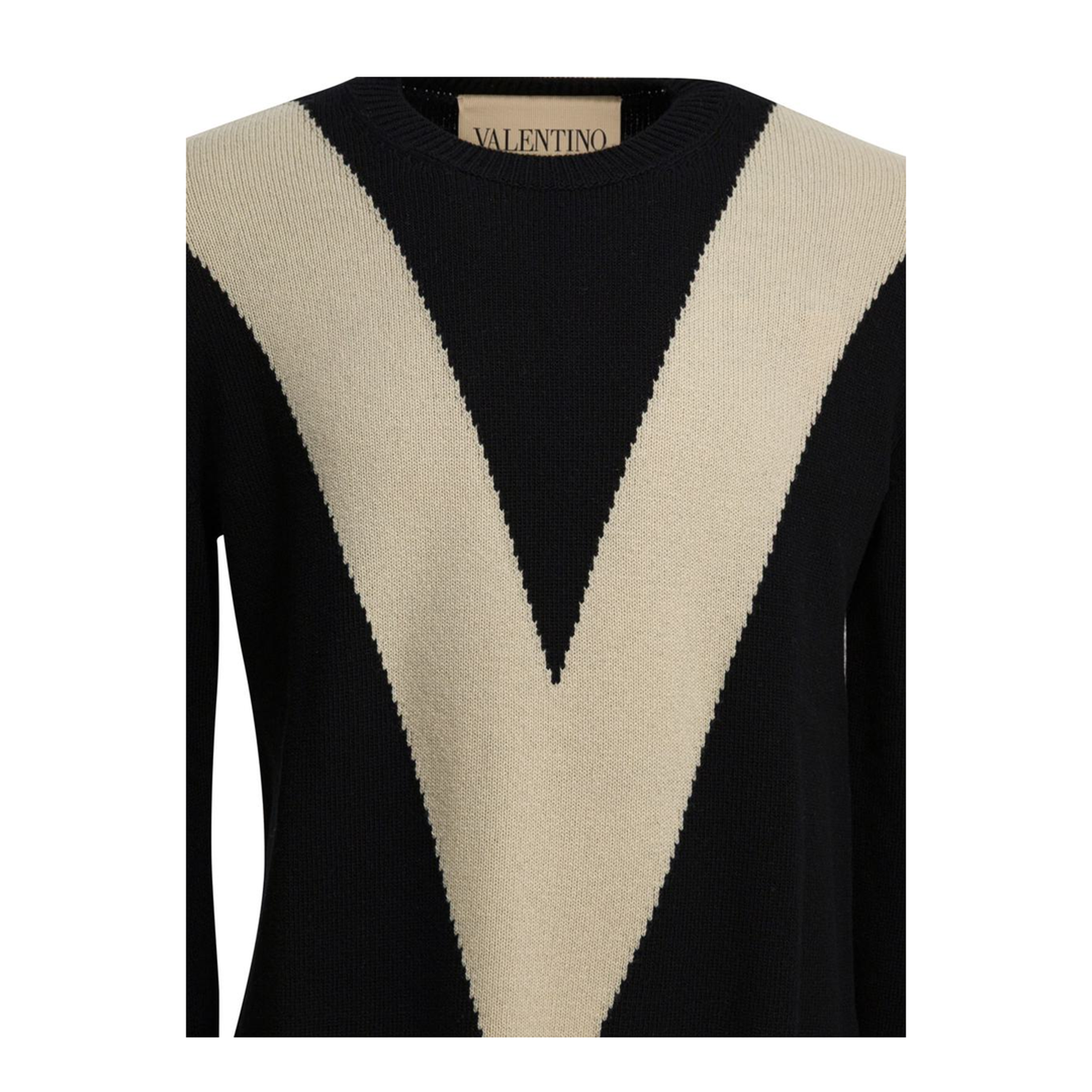 Black Wool Jumper Inlaid V