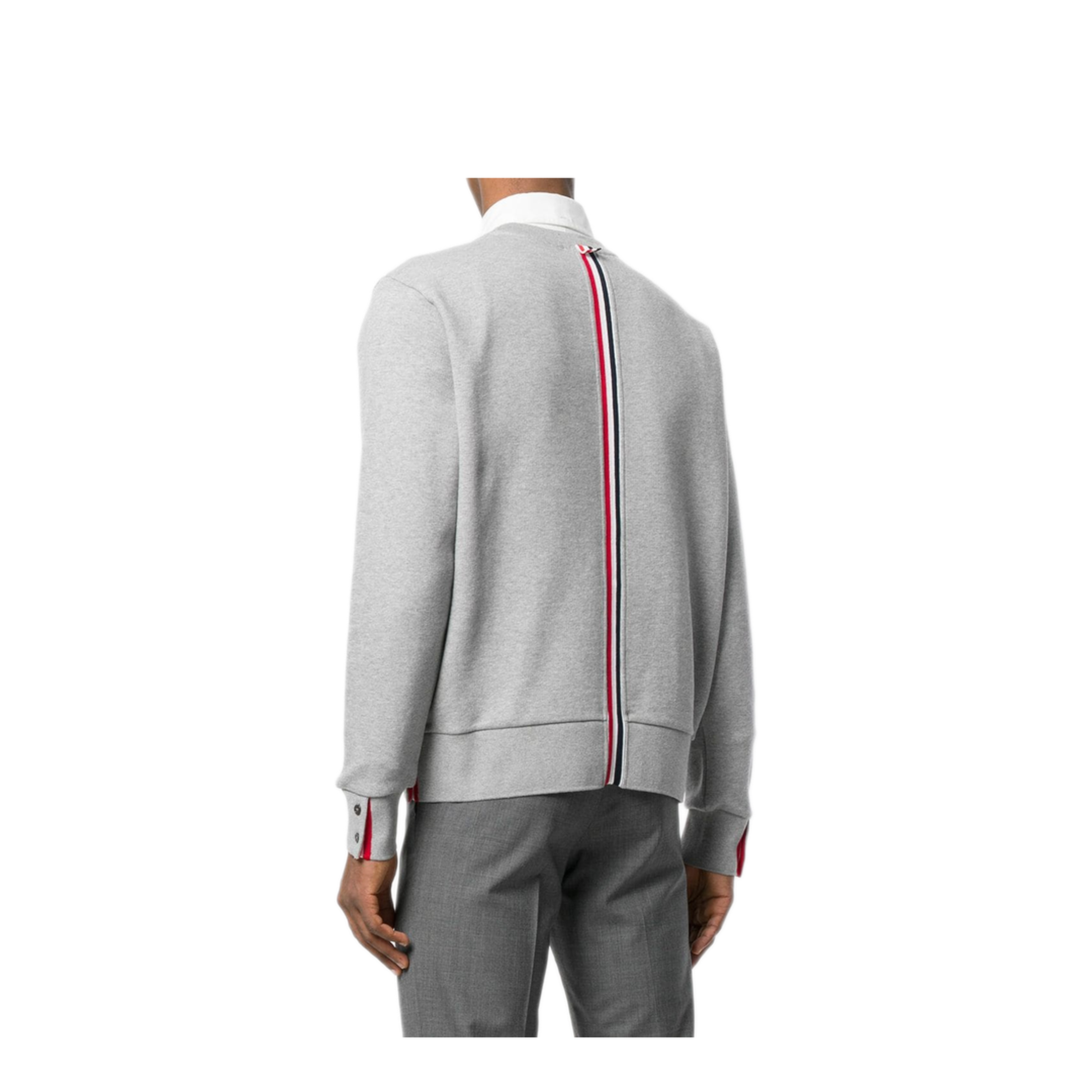 MAYFEYR - Thom Browne - Crewneck Pullover With Center-Back Rwb Stripe In Classic Loopback - MJT085A03377055
