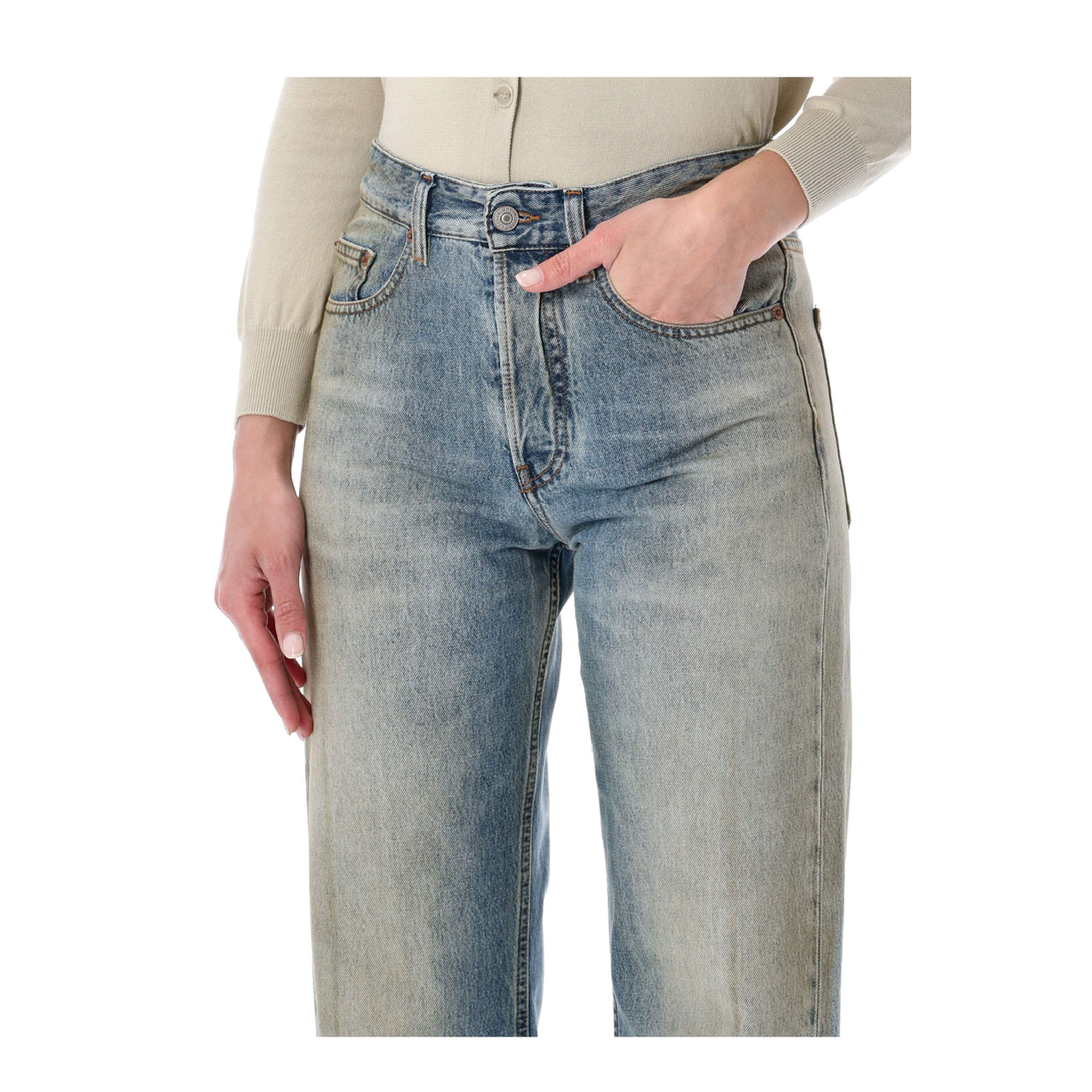 Straight-Leg Trompe-L'Œil Cotton Jeans In Medium Blue
