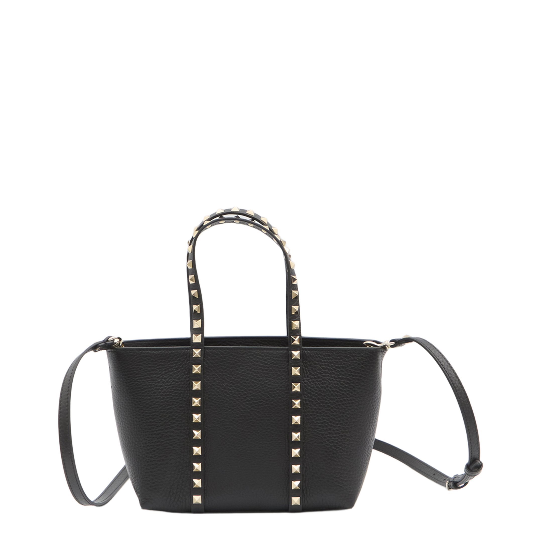 Black Leather Small Rockstud Shopping Bag