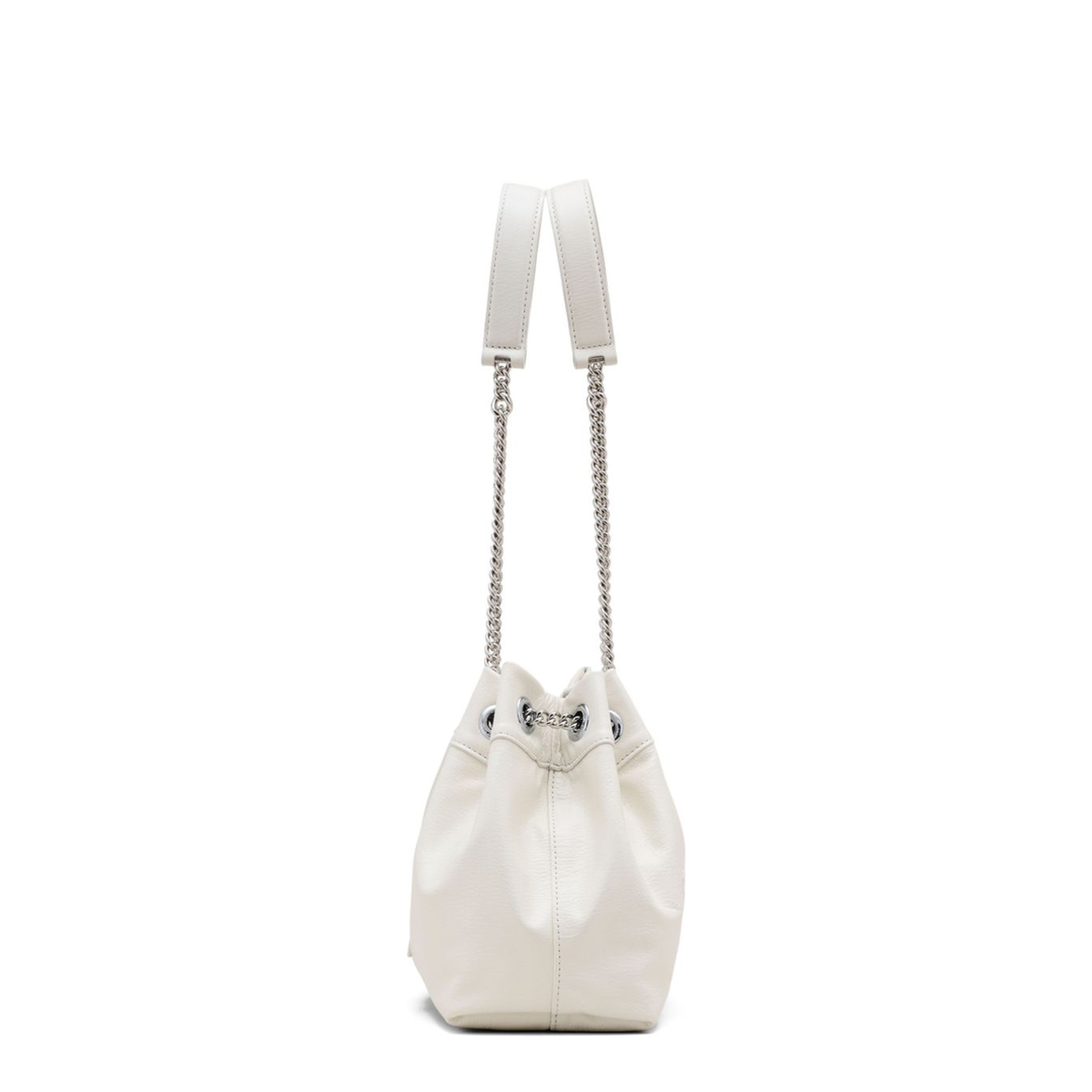 Chain Sack Shoulder Bag In White Leather