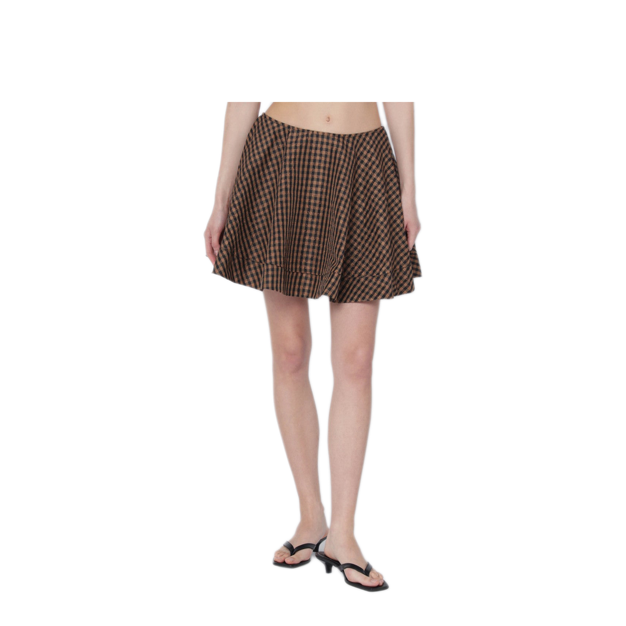 MAYFEYR - Ganni - Brown Black Gingham Flared Mini Skirt - A109007410730925