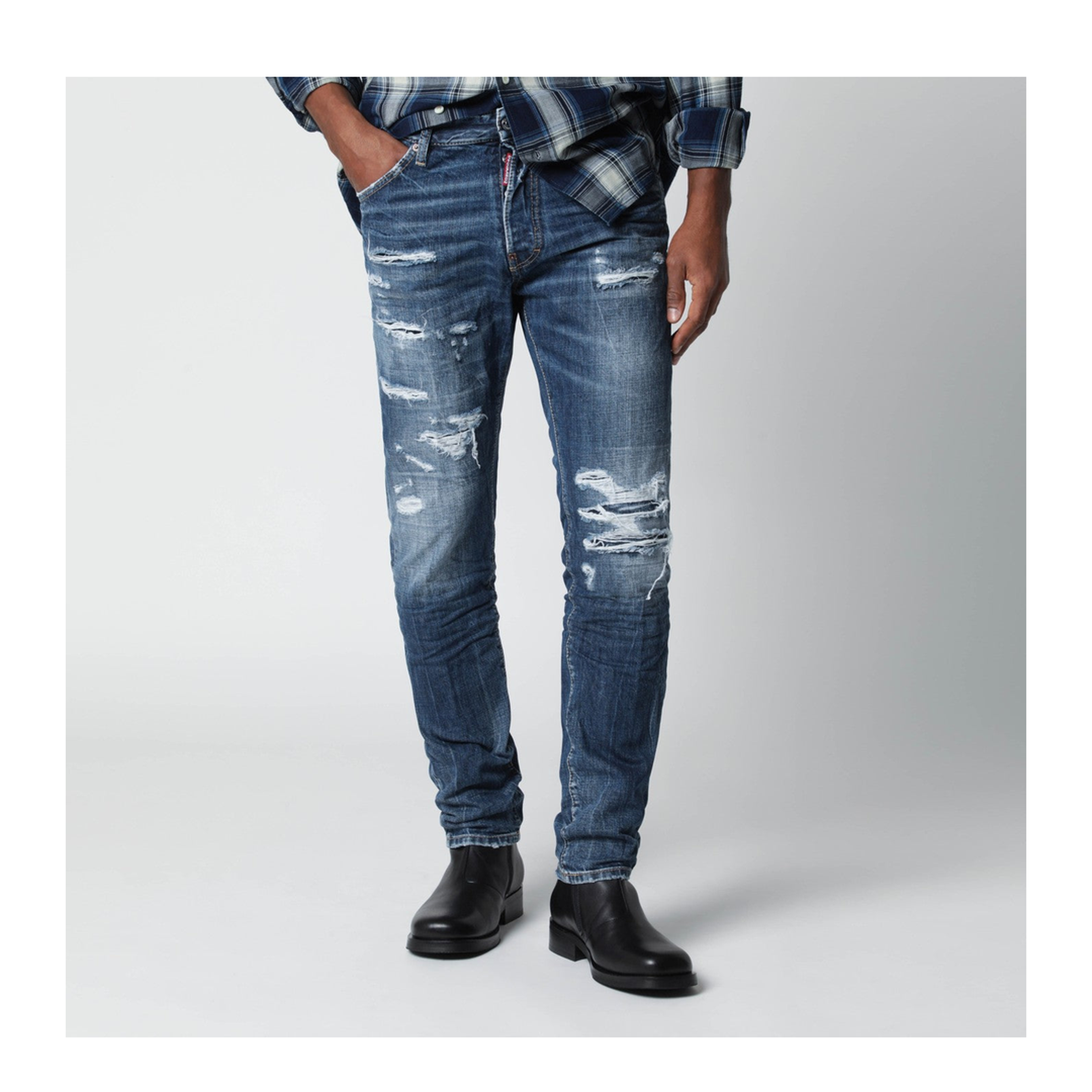 Slim Blue Washed Jeans with Rips