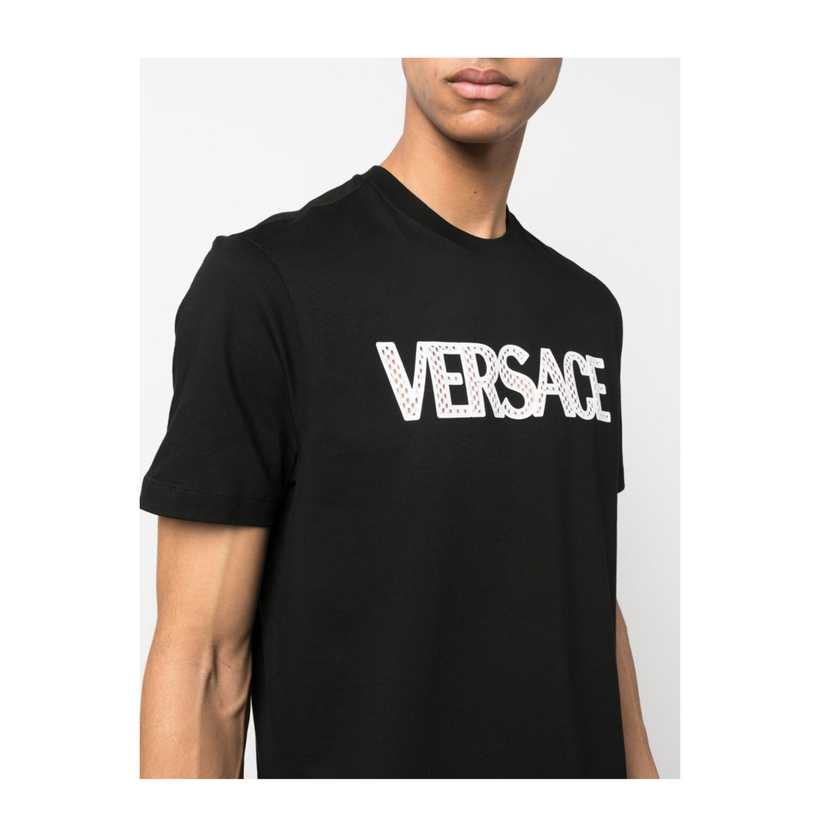 Black Mesh Logo Cotton T-shirt