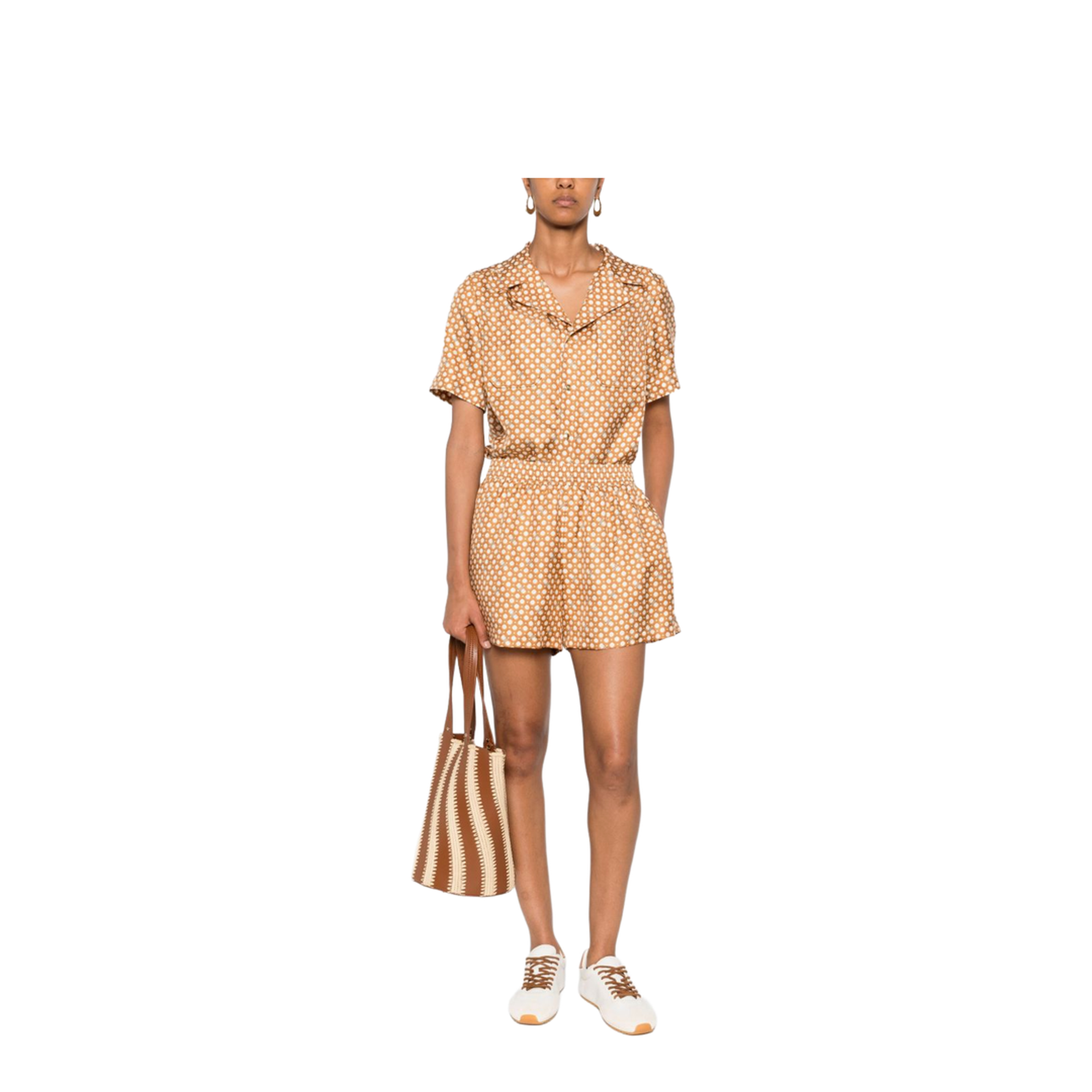 Pajama Shirt in Silk Twill - Cream/Orange