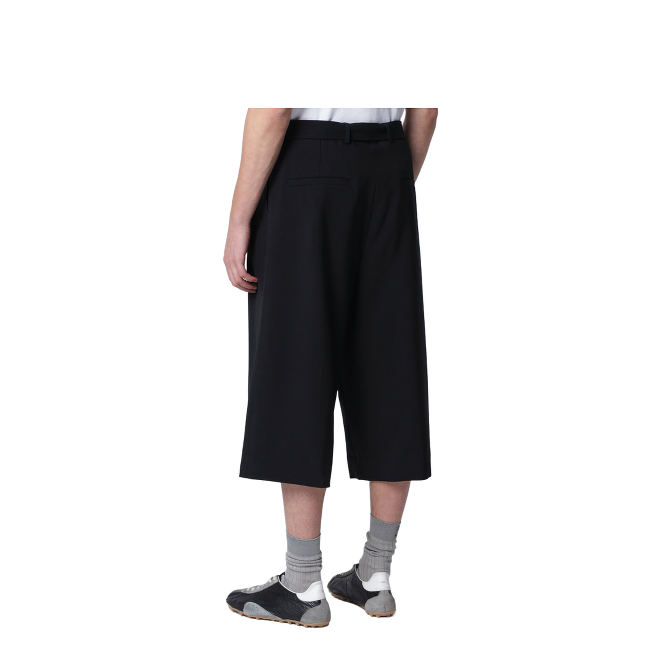 Black Cropped Wide Trousers in Wool Blend