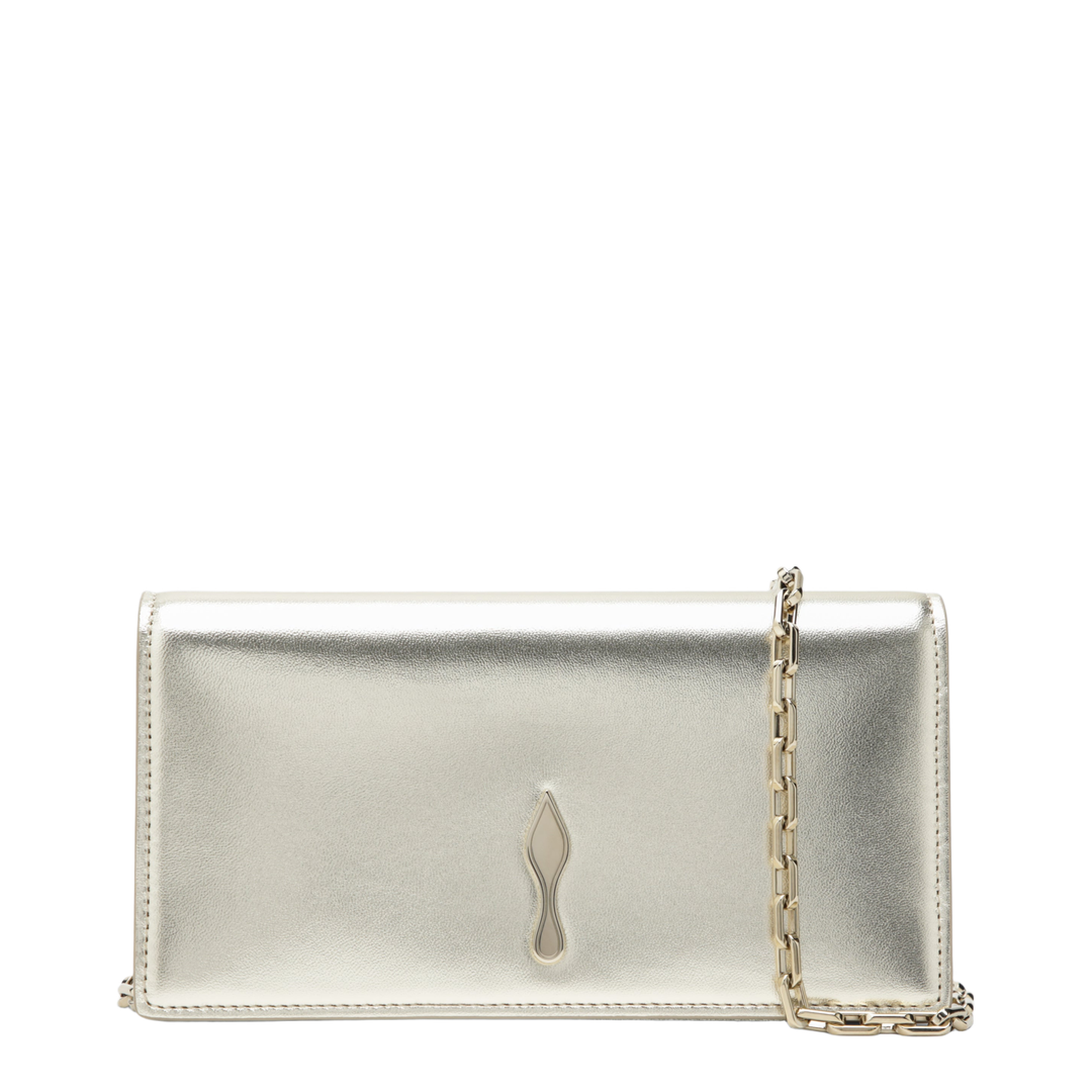 MAYFEYR - Christian Louboutin - Platinum-Coloured Leather Clutch Bag With Chain - 1265167LEPL12