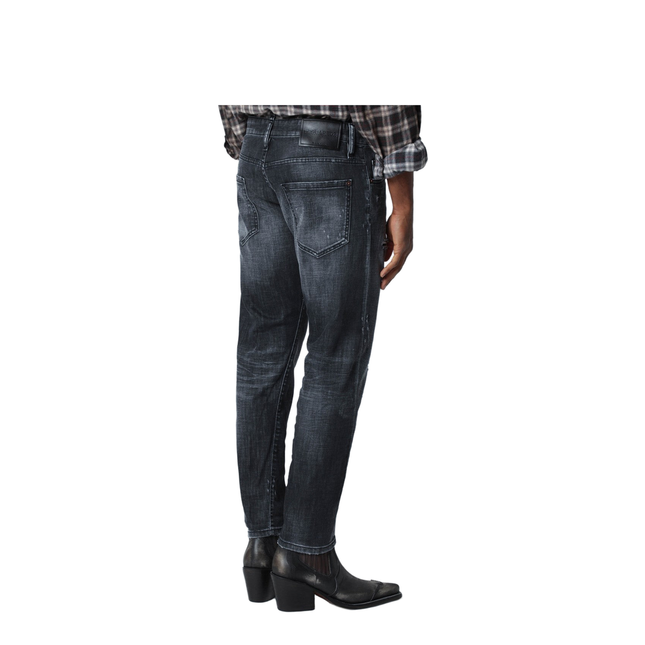 Slim Black Washed Jeans with Distressed Details