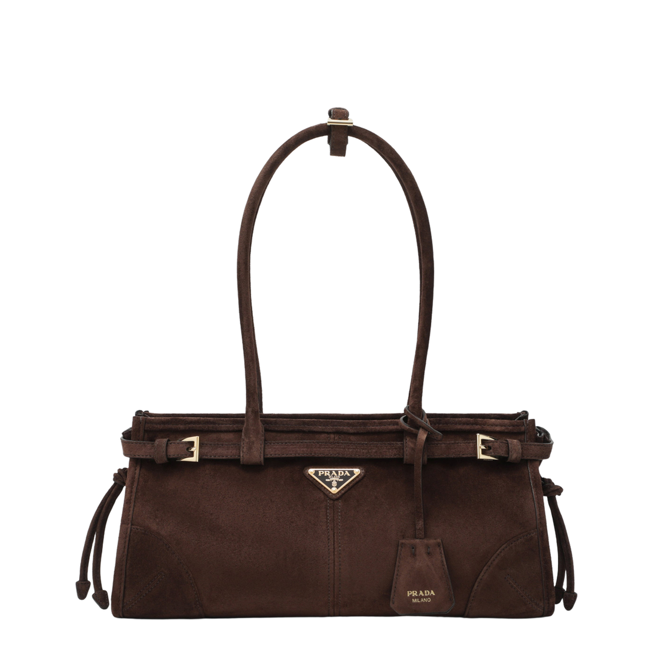 MAYFEYR - Prada - Bonnie Medium Suede Leather Handbag In Moro - 1BA426MOM2C4SF0003