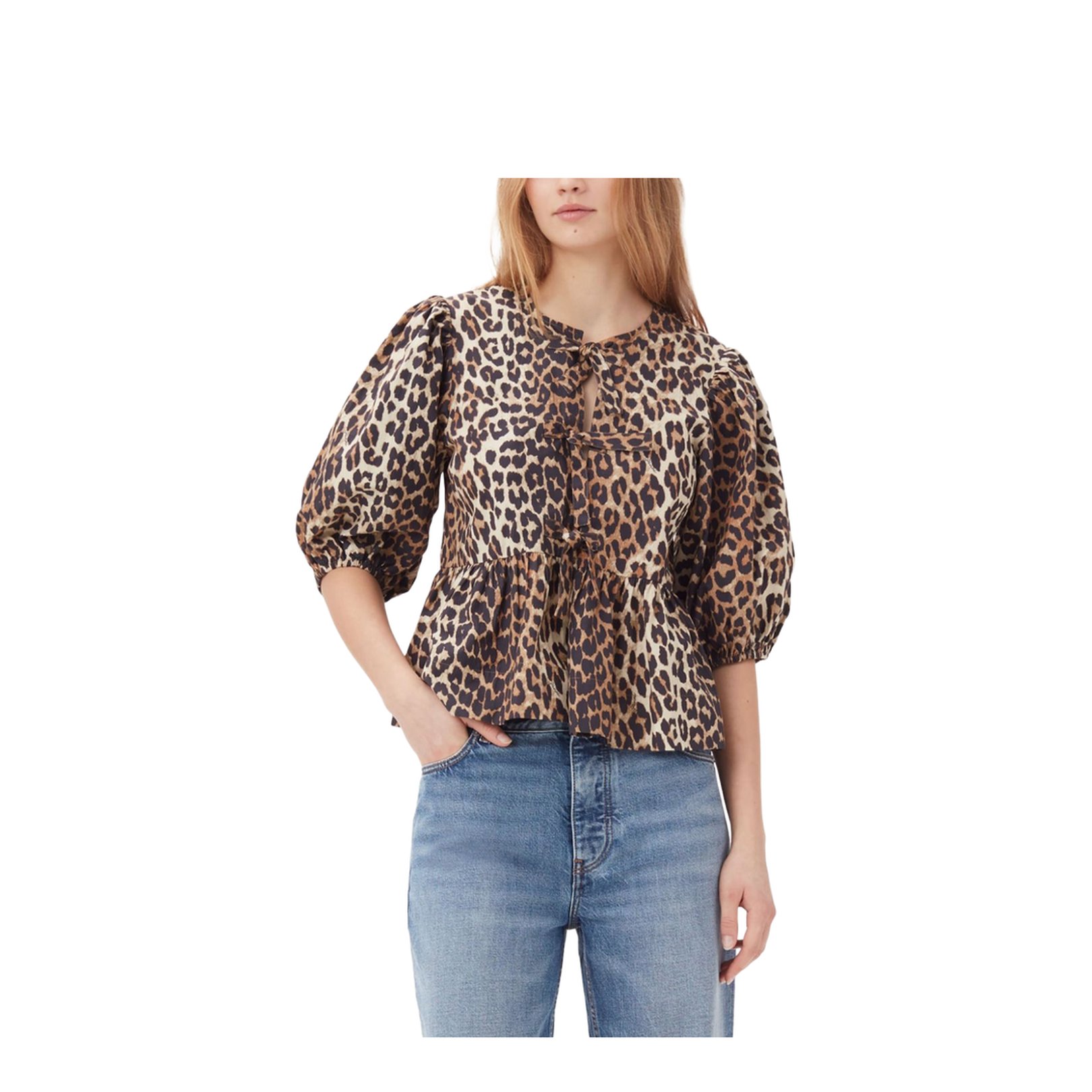 Printed Cotton Poplin Peplum Blouse Shirt