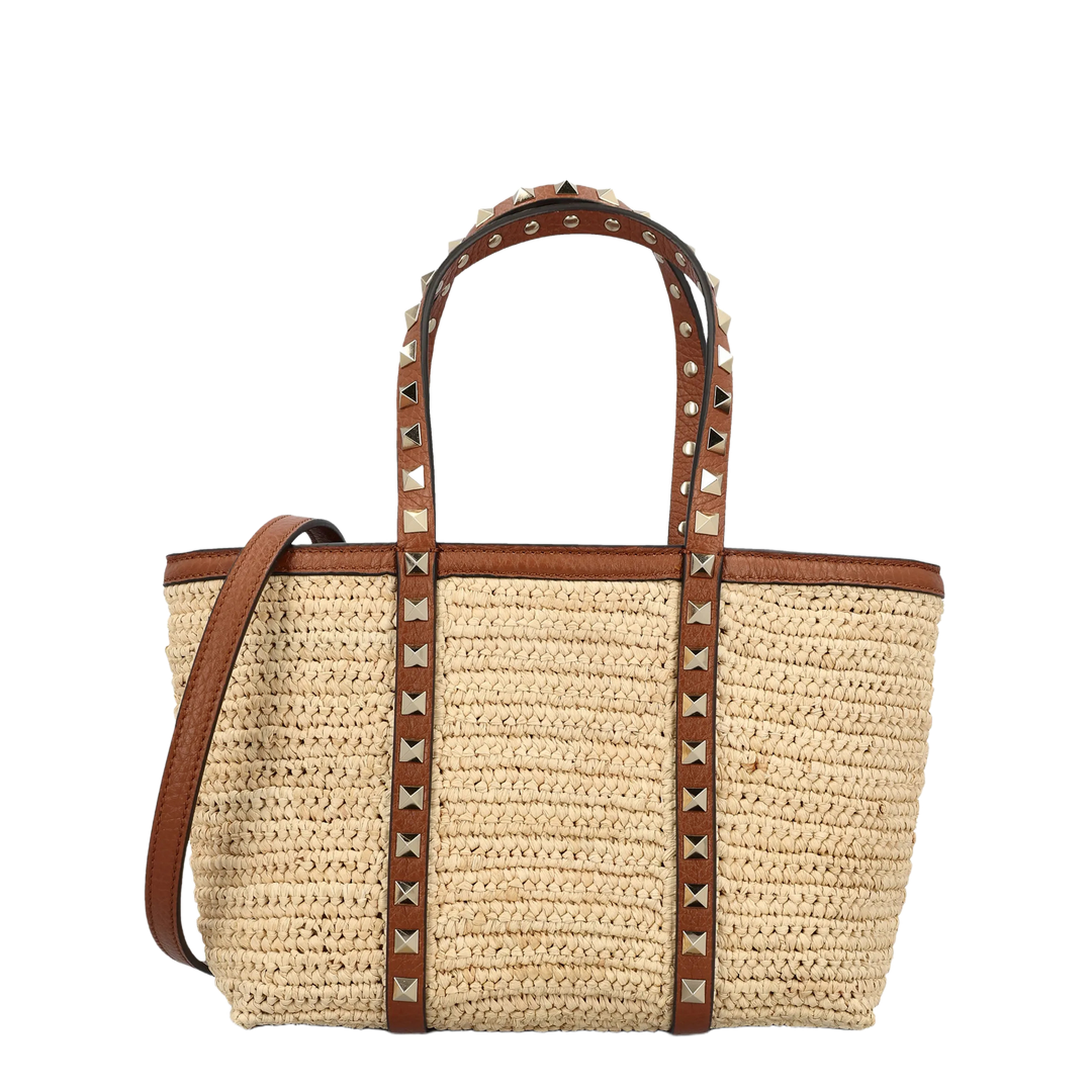 Studded Top Handle Shoulder Bag - Beige