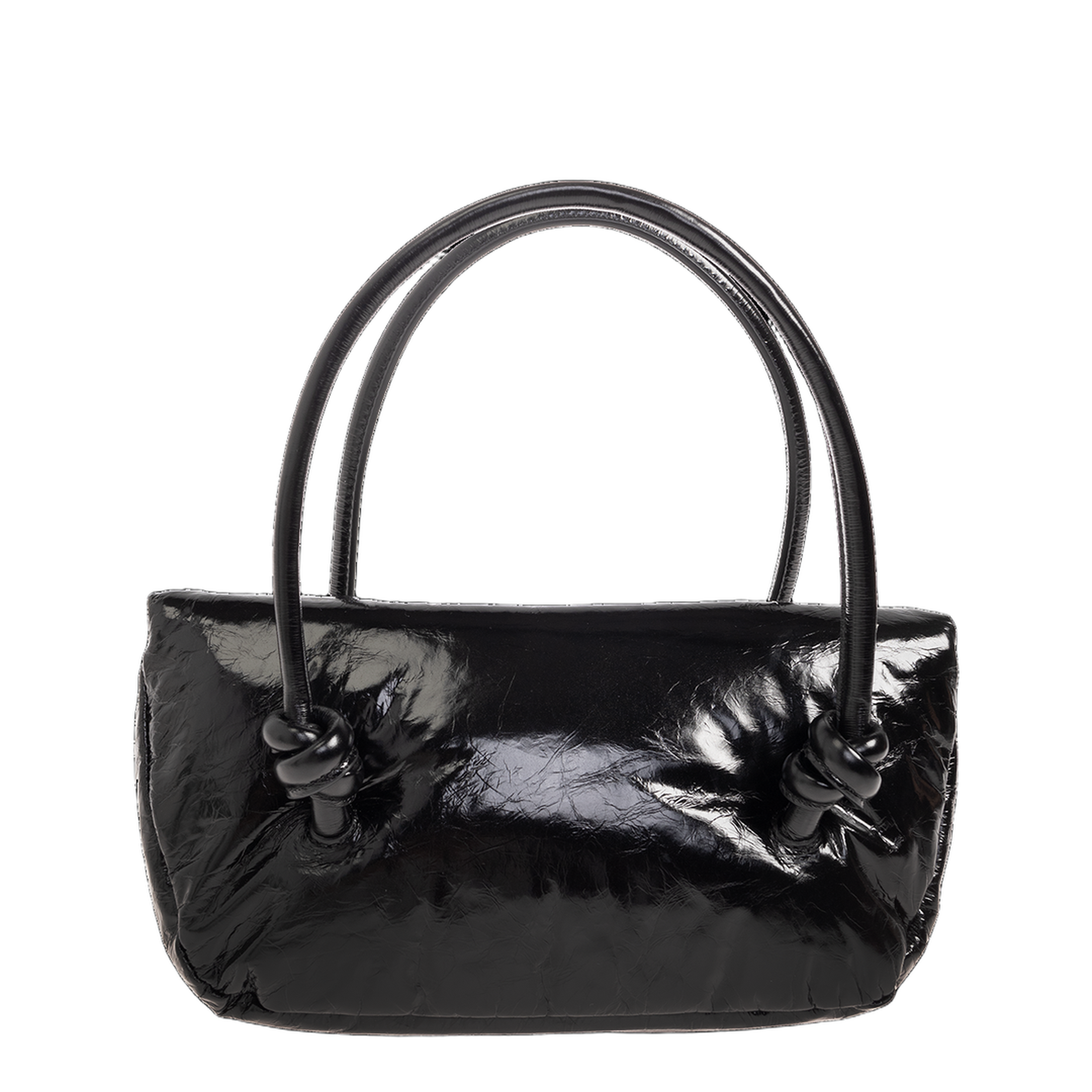 Knot Small Black Shoulder Bag With Laminated Logo In Patent Leather