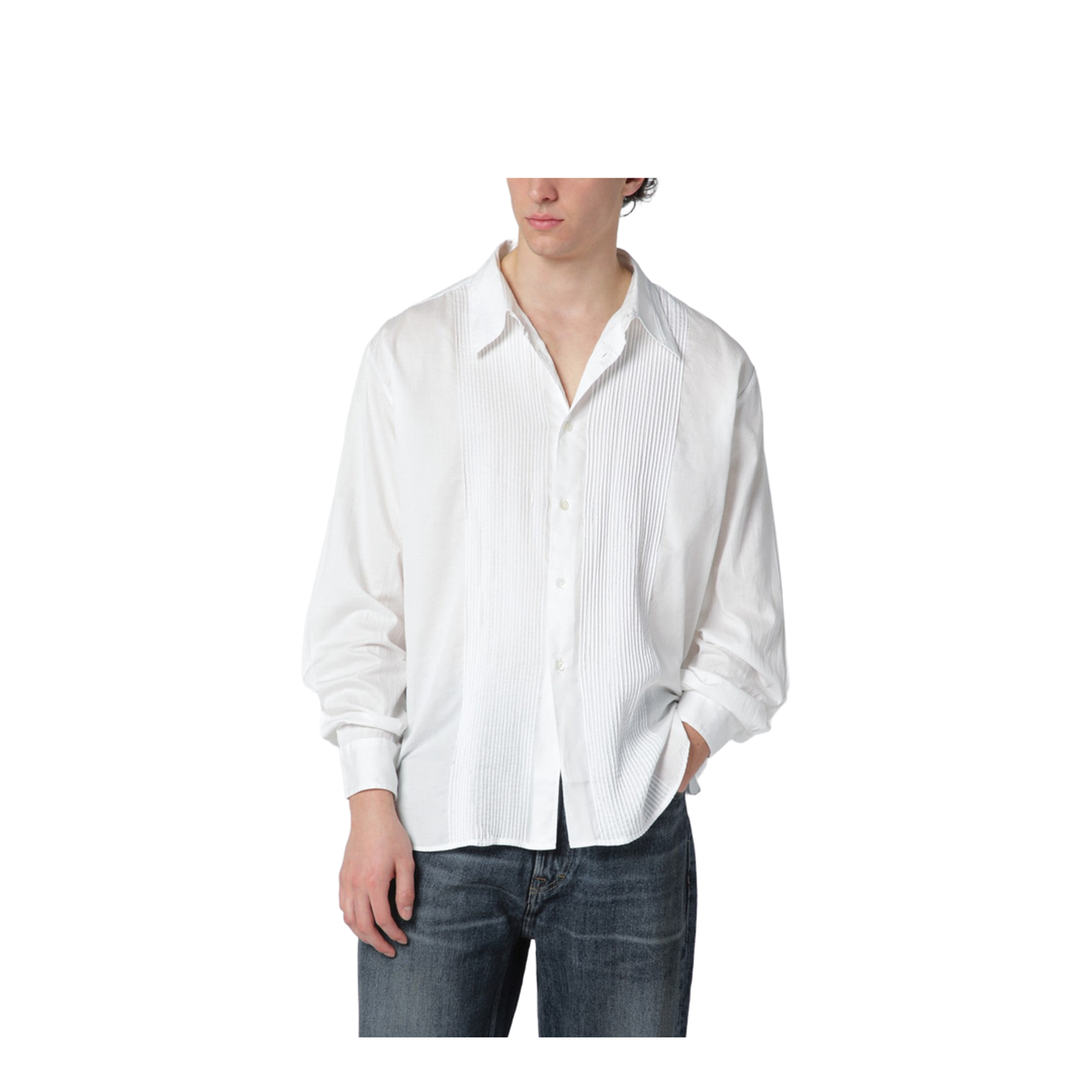 Ivory Shirt with Pleats on the Front and Collar