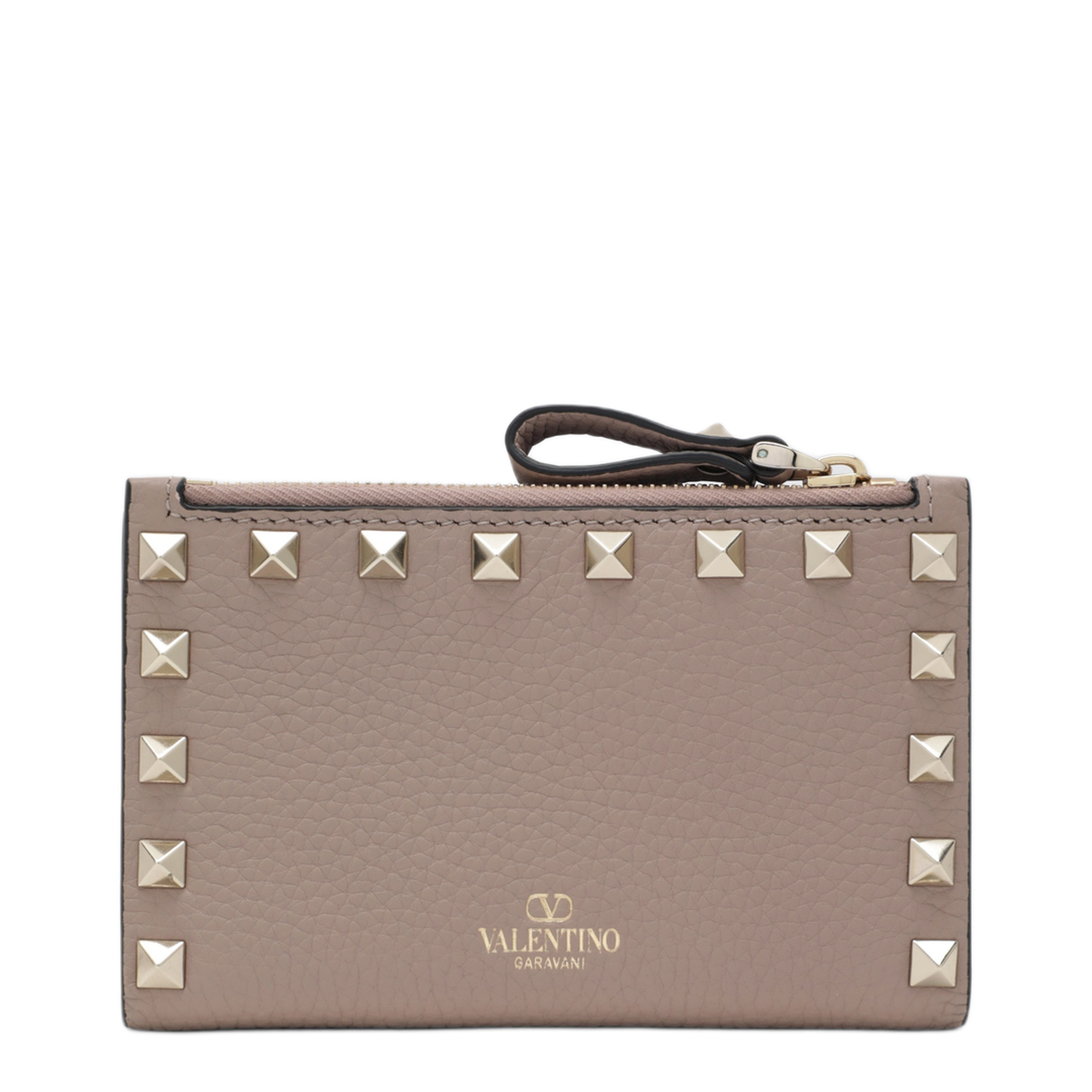 MAYFEYR - Valentino - Powder Pink Leather Rockstud Zip Card Holder - 9W2P0605VSHP45