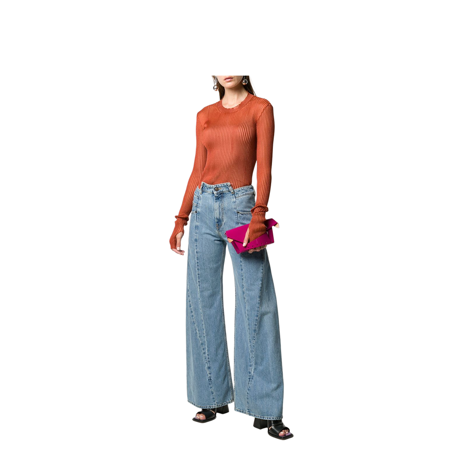 Blue Denim Regular-waisted Wide-leg Jeans