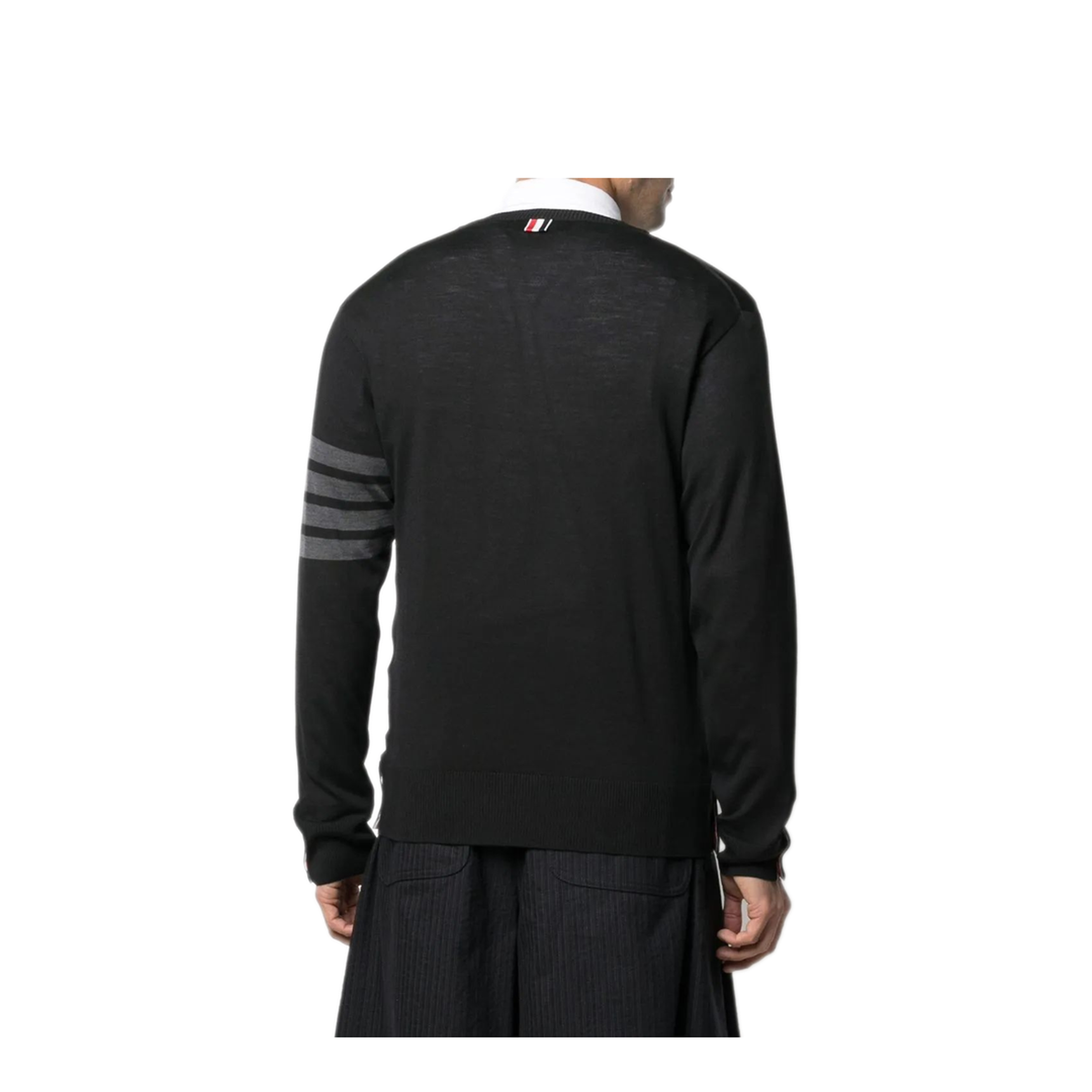MAYFEYR - Thom Browne - Classic Crewneck Pullover With Bar Stripe In Fine Merino Wool - MKA002B00014001