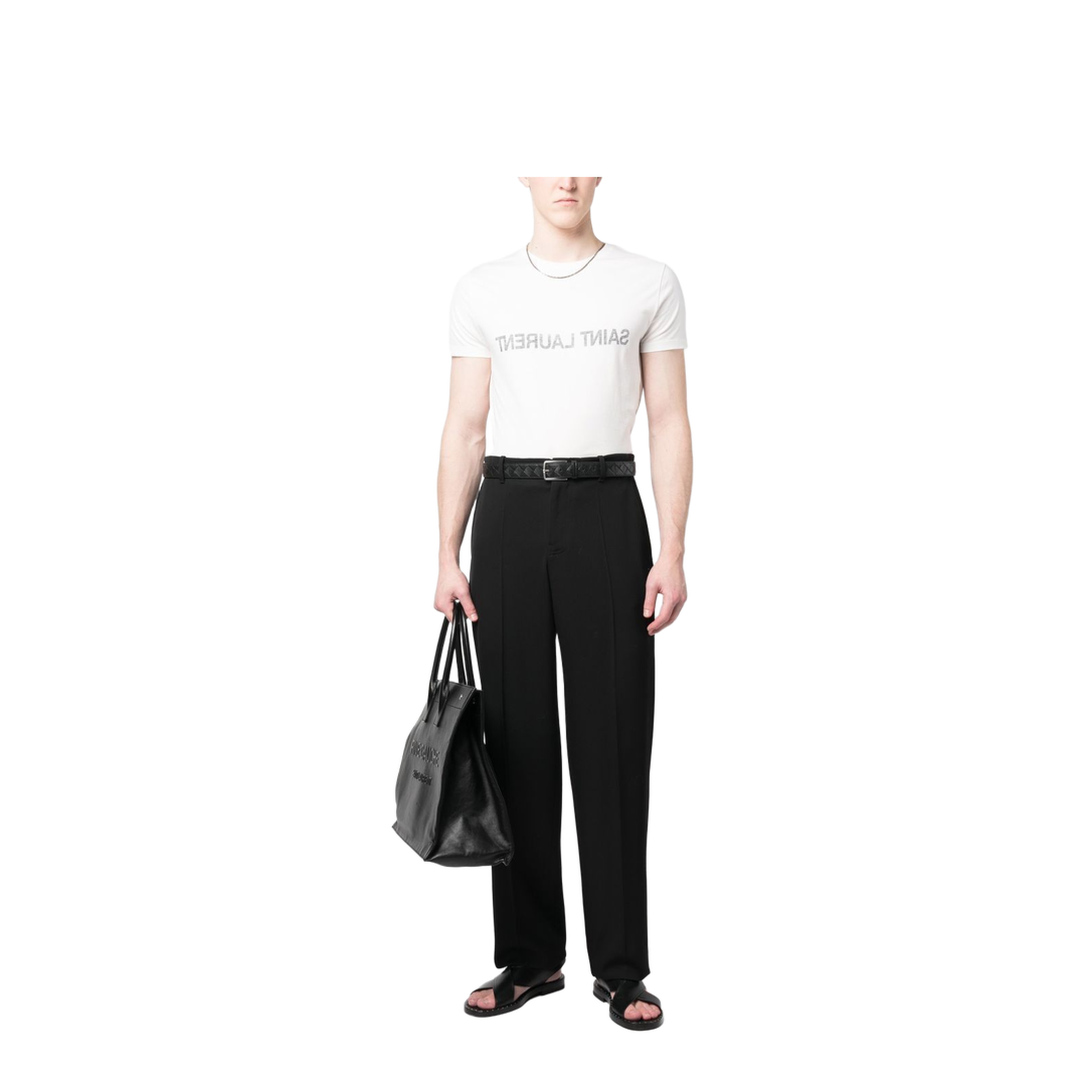 White T-Shirt with Black Logo Pattern