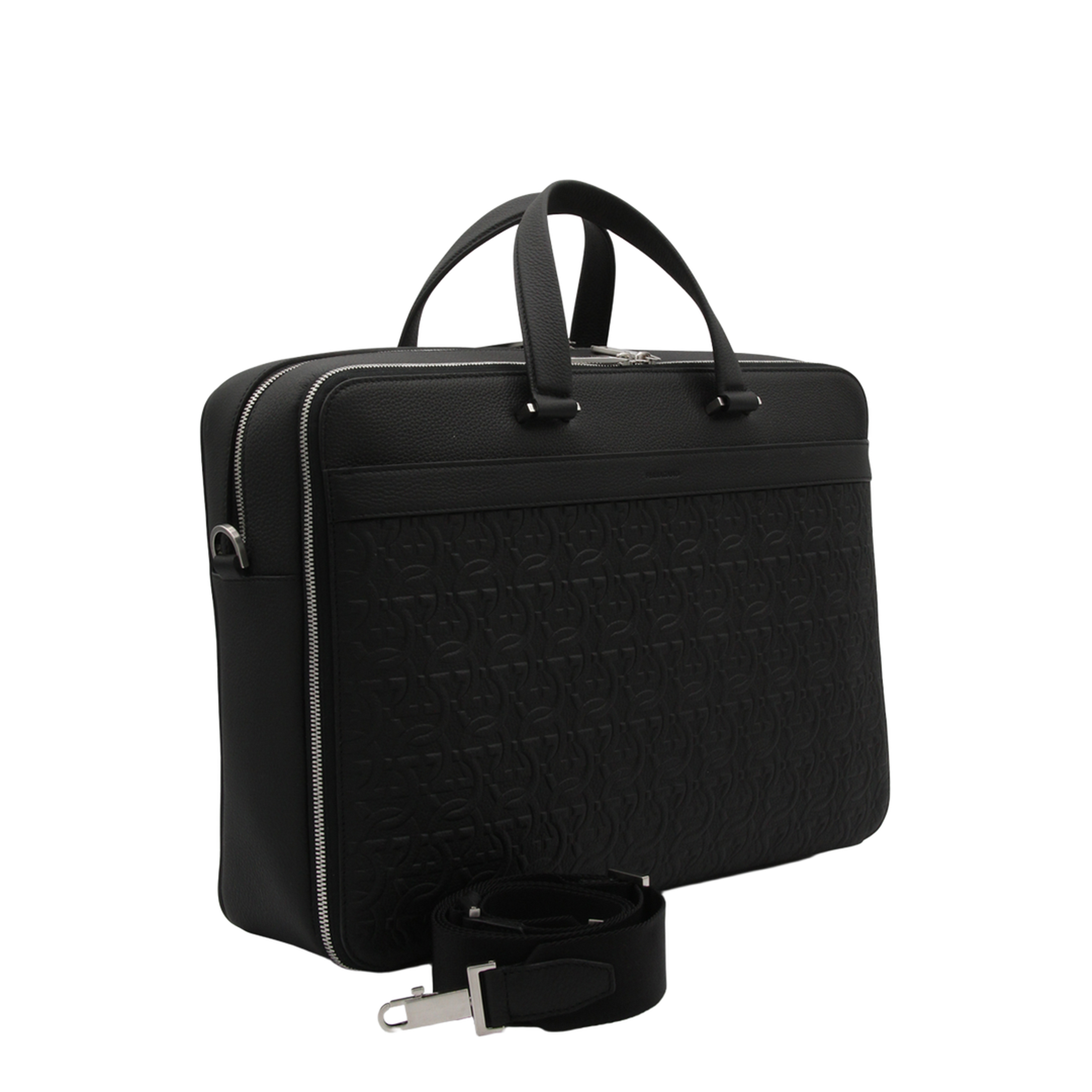 Salvatore Black Leather Business Gancini Top Handle Bag